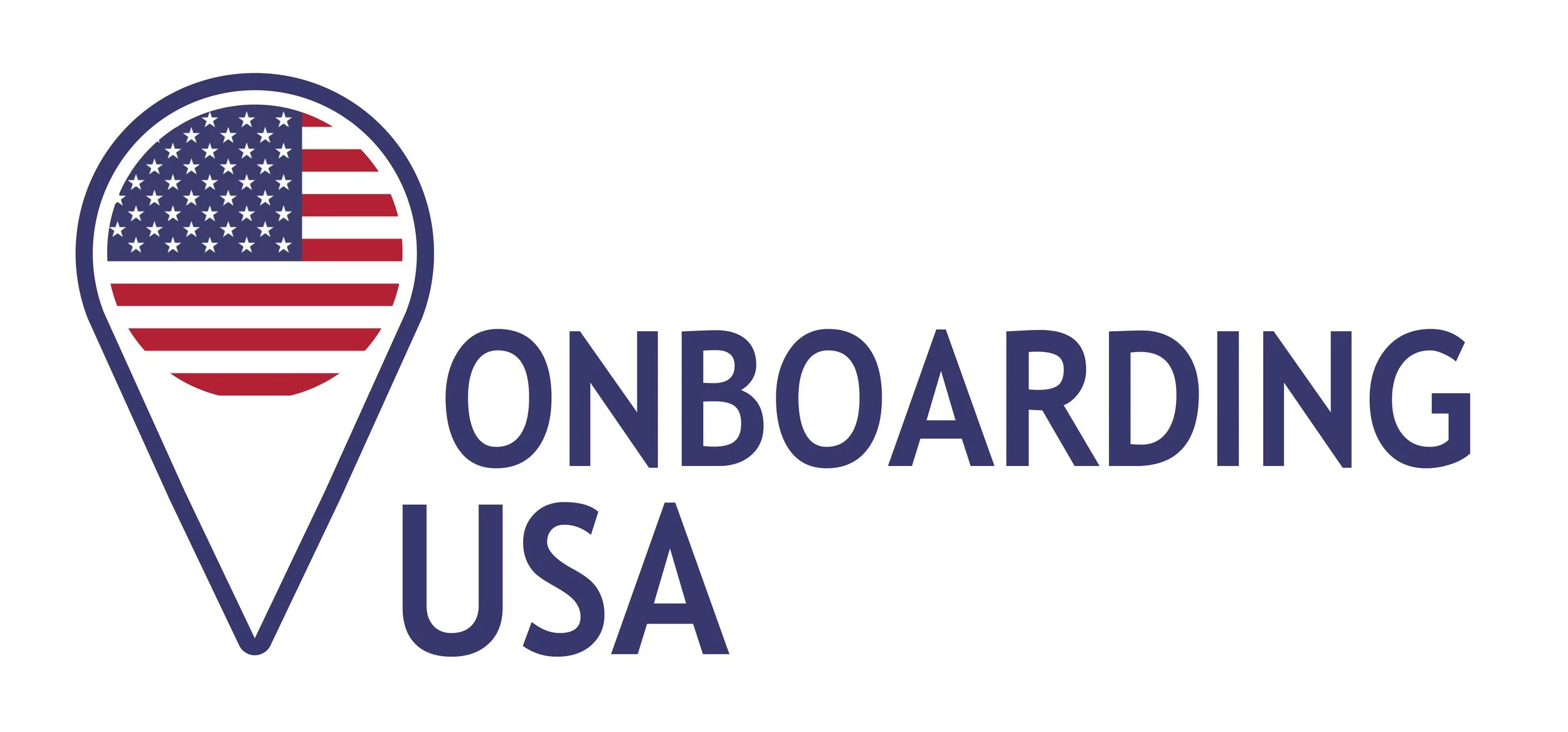 "Onboarding USA" logo with American flag in a pin marker design
