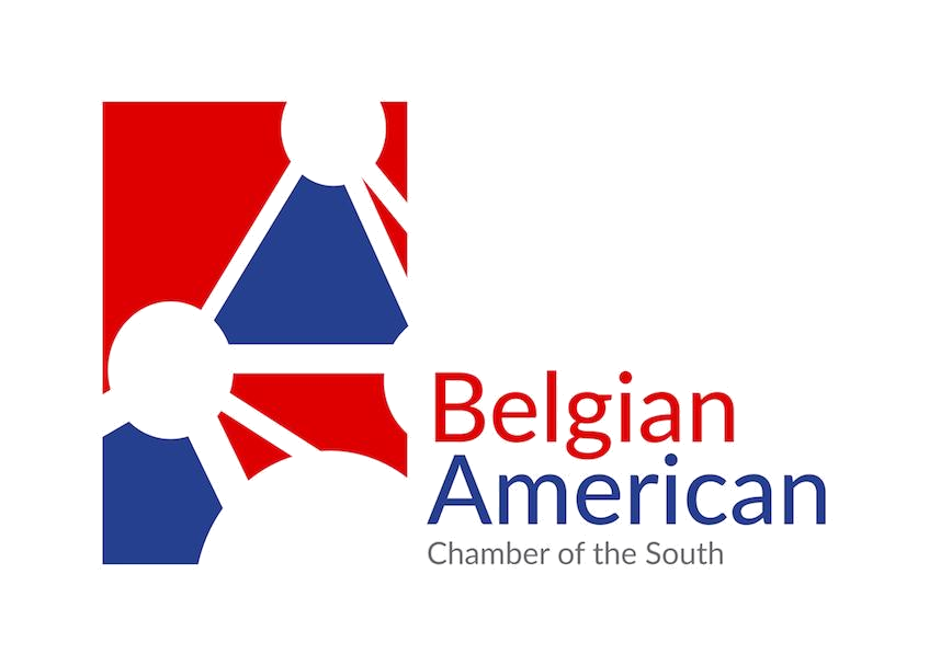 Logo for Belgian American Chamber of the South with abstract shapes and vibrant colors.