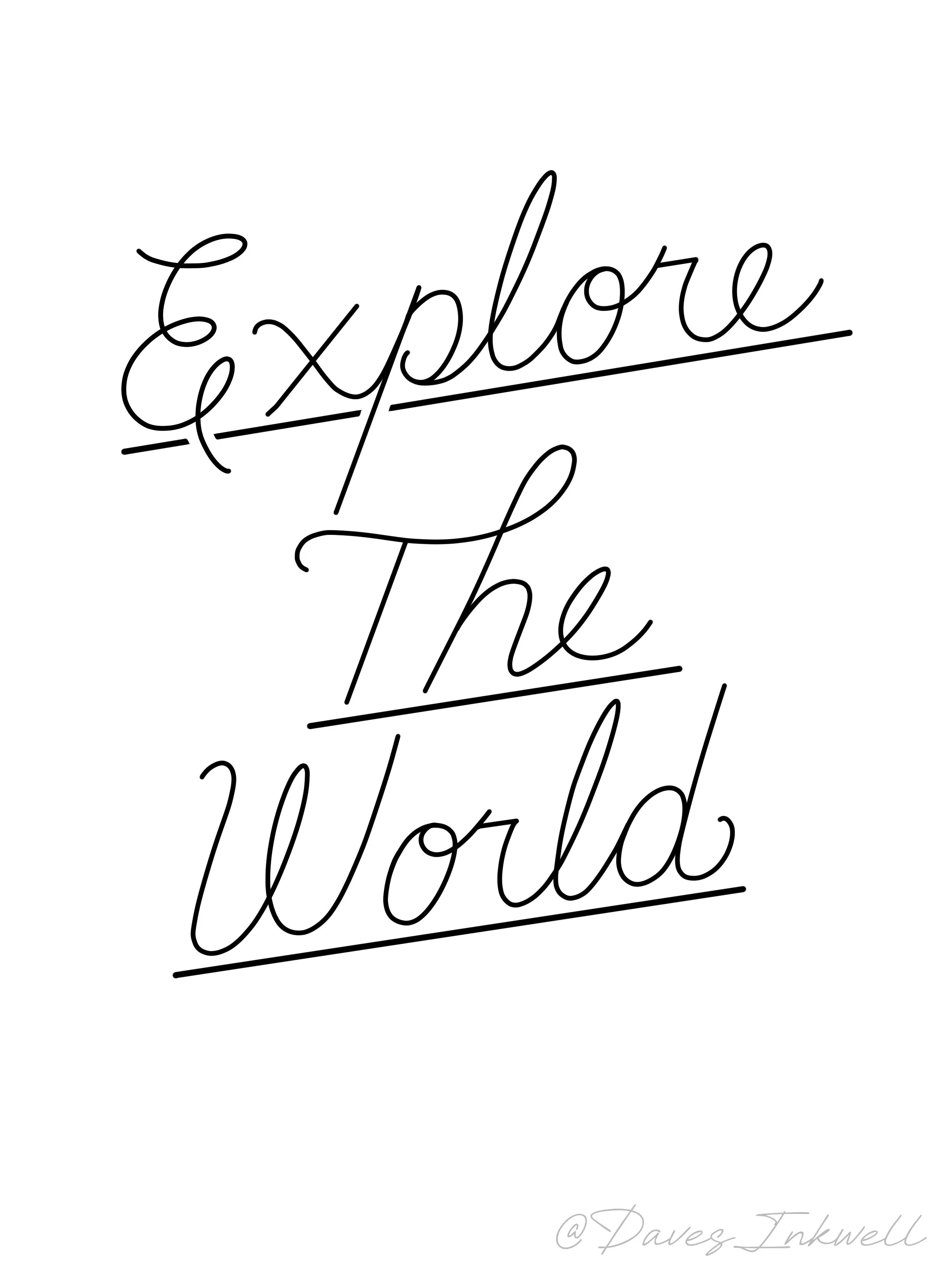 "Explore the World" written in elegant flowing cursive.