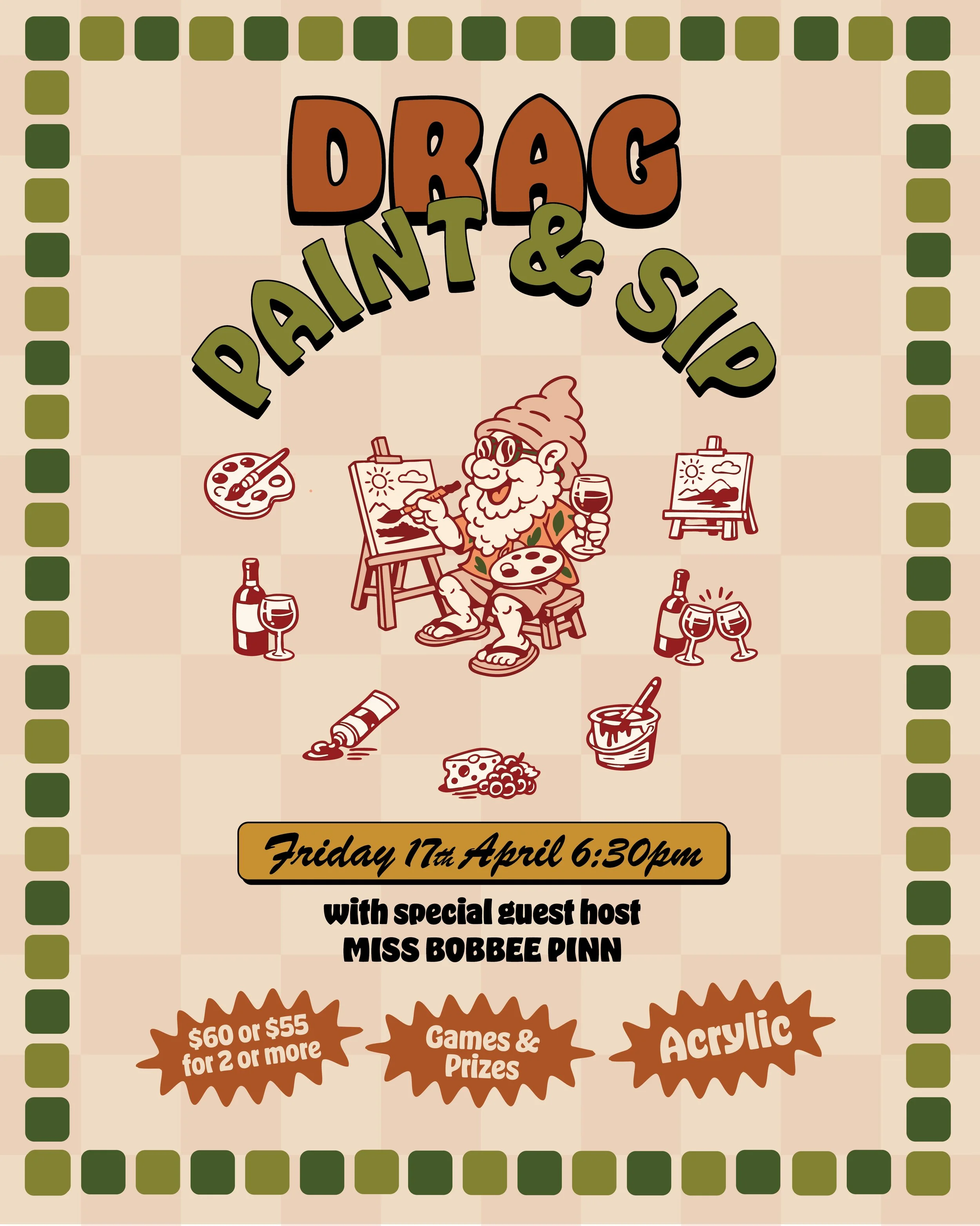 Drag Paint & Sip: Fri 26 June 6:30pm