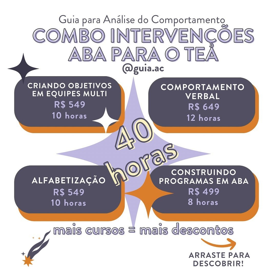 Inscrições abertas para todos os cursos da nossa série: Intervenções ABA para o TEA! Se você quer aprender com profissionais referência na área, enriquecer a sua prática e fazer a diferen&c
