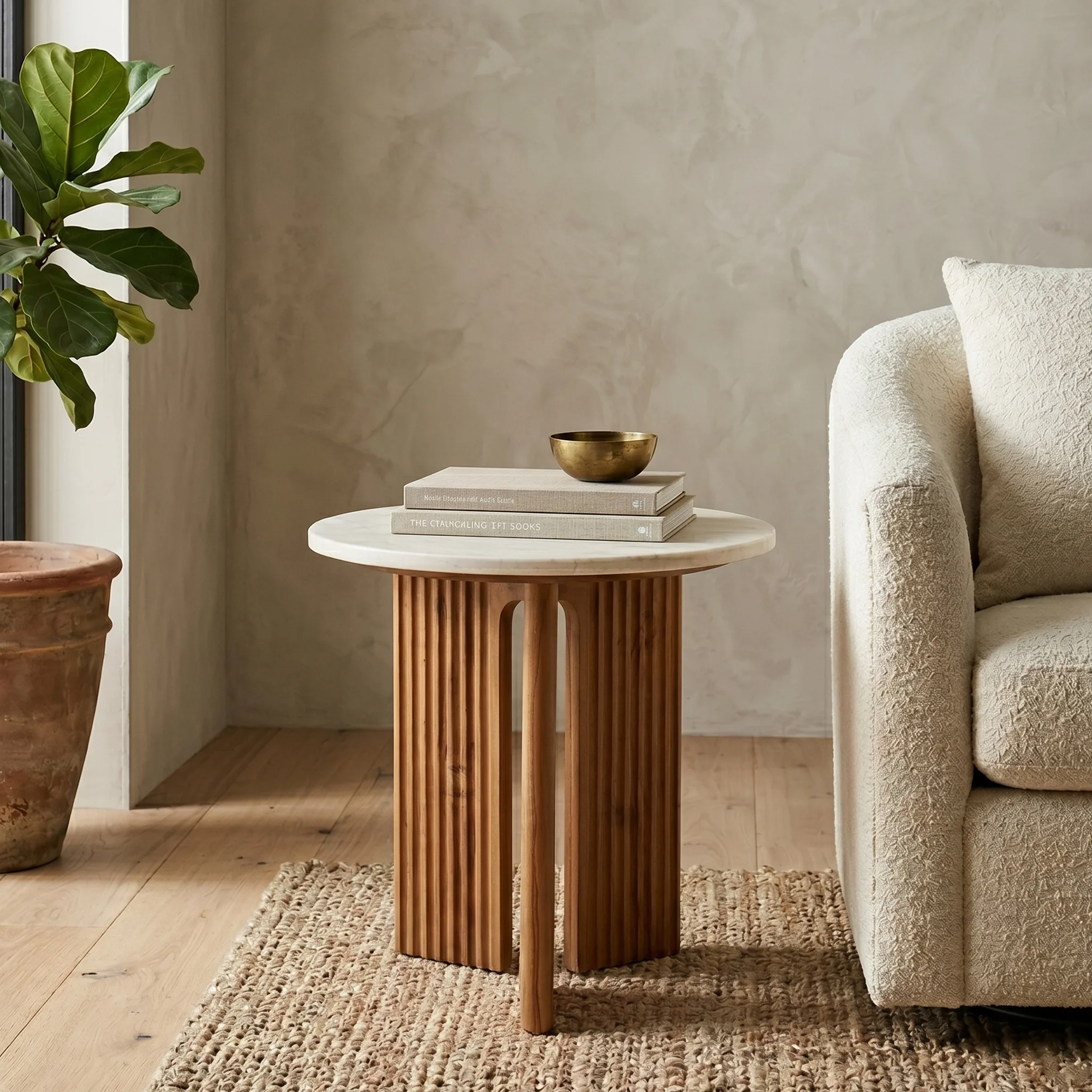 Erona Side Table - Marble Cream & Teakwood Natural Waterresistance - PS.webp