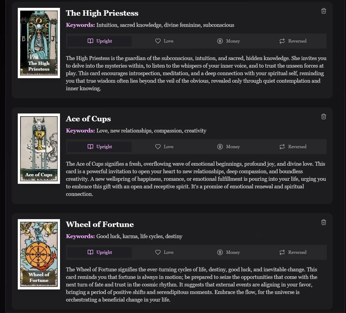 Input Tarot Cards for Reading