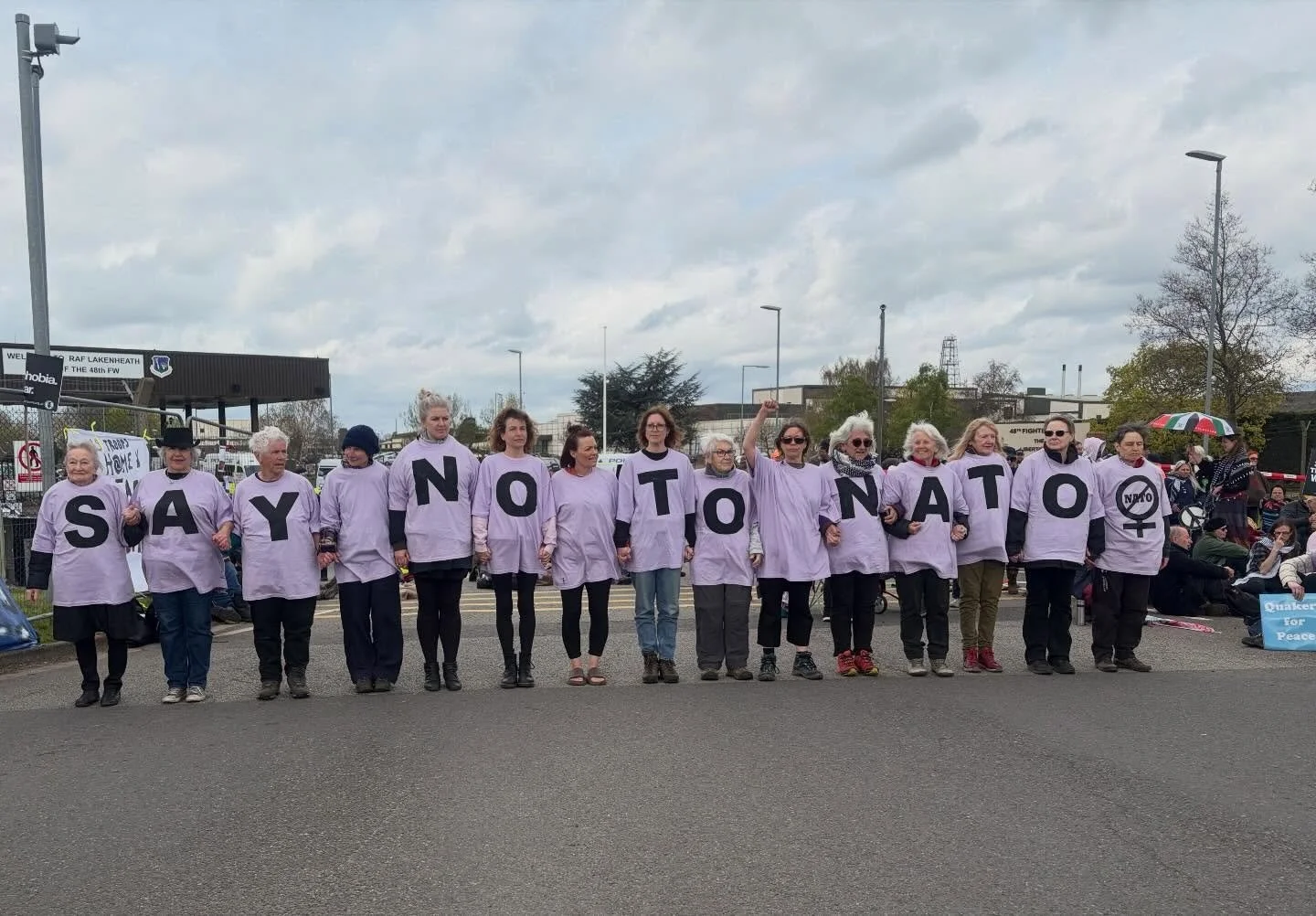 no to nato outside Lakenheath Base during the blockade today. @lakenheathallianceforpeace