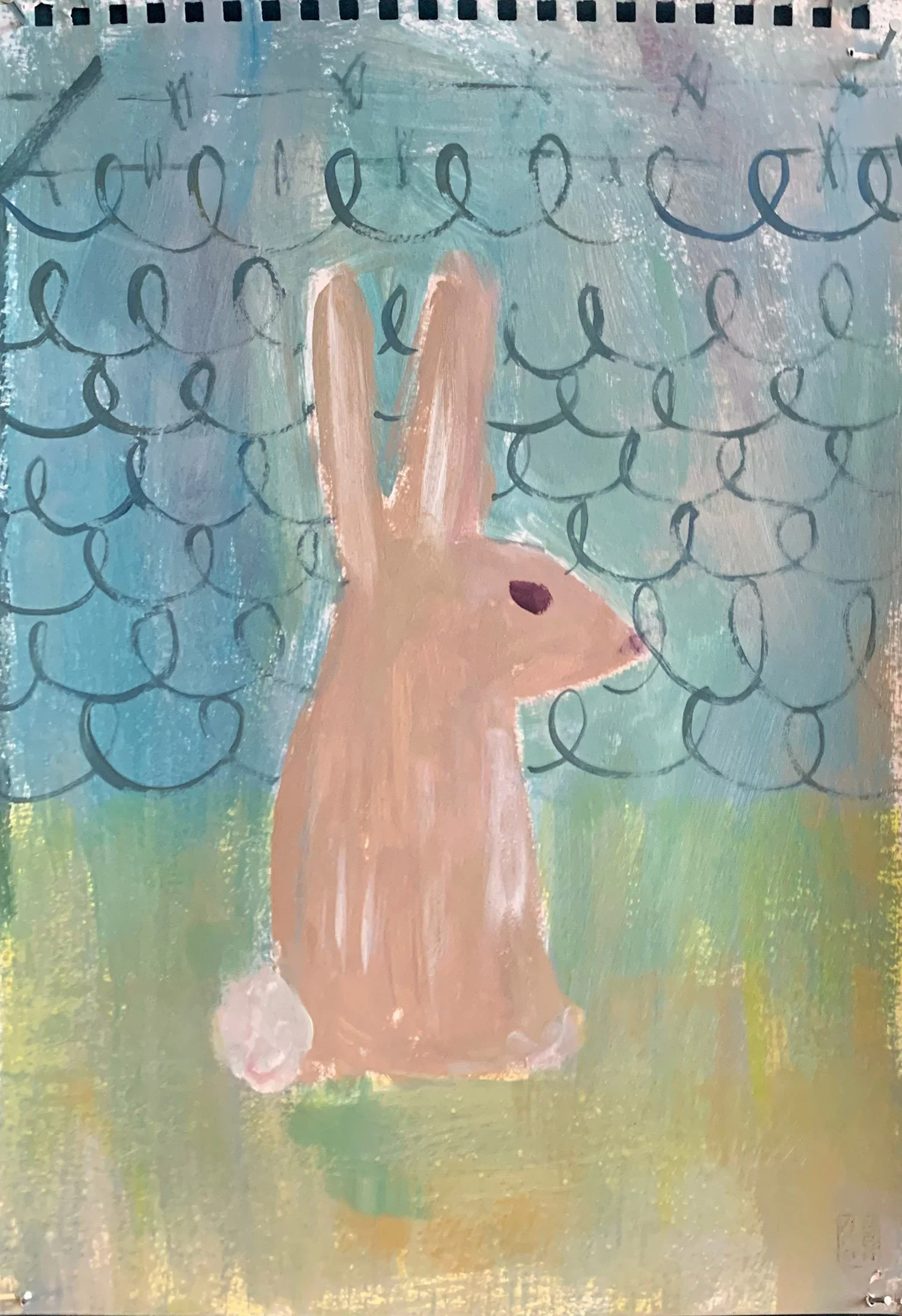 Bruce Rabbit. Acrylic on paper. 43 x 30 cm