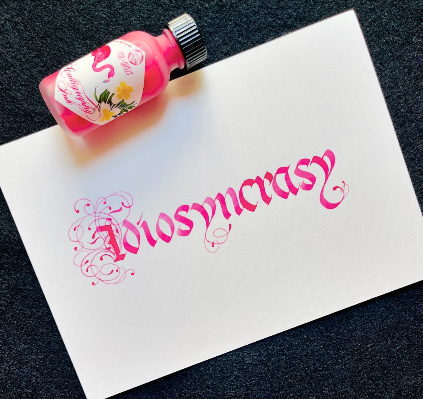 Idiosyncrasy - a mode of behaviour or way of thought peculiar to an individual. 
I am extremely grateful to Nina @anintran for making me fall in love with Gothicized Italic. The only Blackletter script I love. Thank you Nina 😊 I am slowly improving 