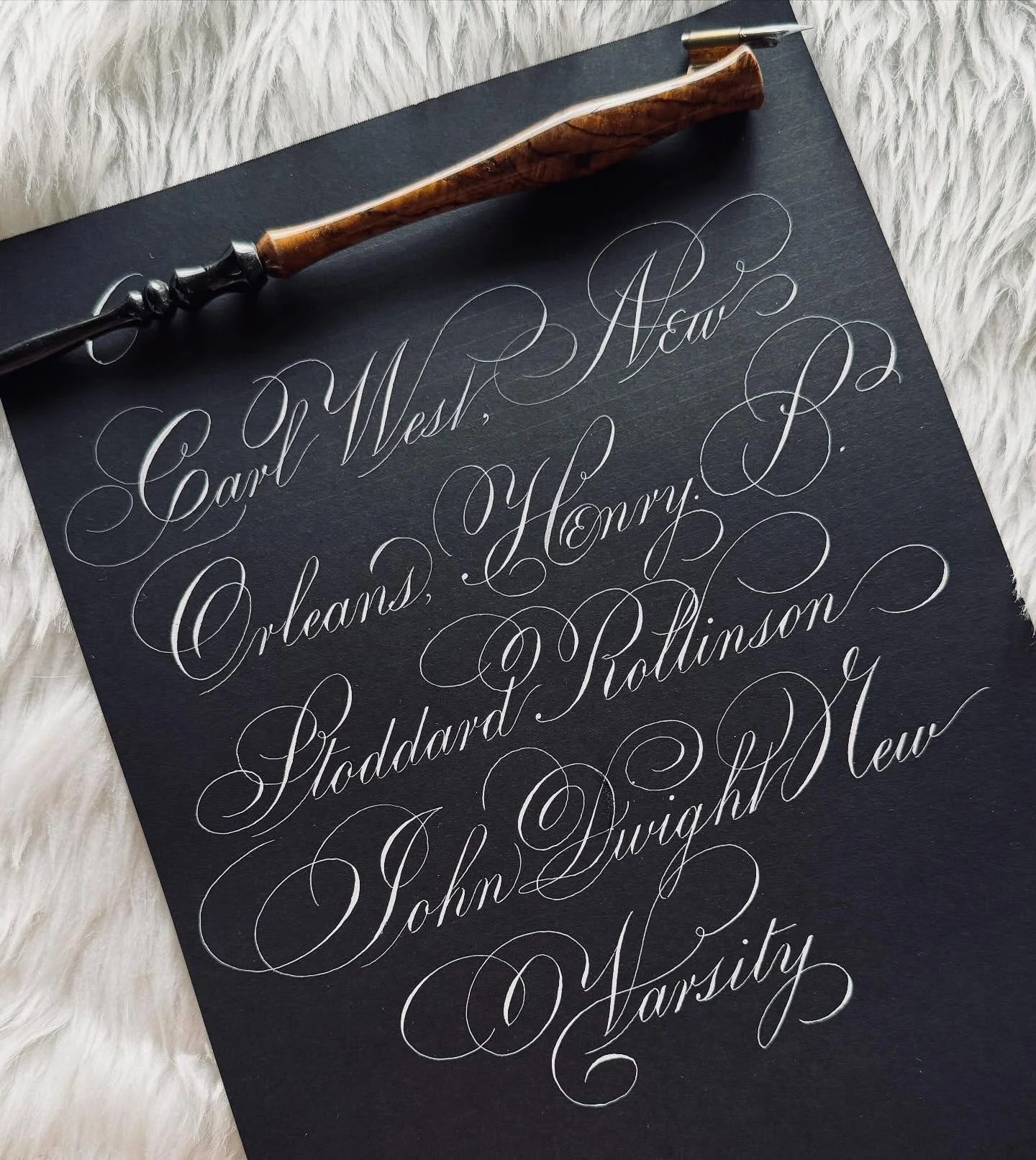 Took my Engrosser&rsquo;s Script practice up a notch today by adding some flourishes. Inspired by the elegant work of Penman C. Rollinson, I decided to explore this rare pairing since flourishing isn&rsquo;t something you often see with Engrosser&rsq