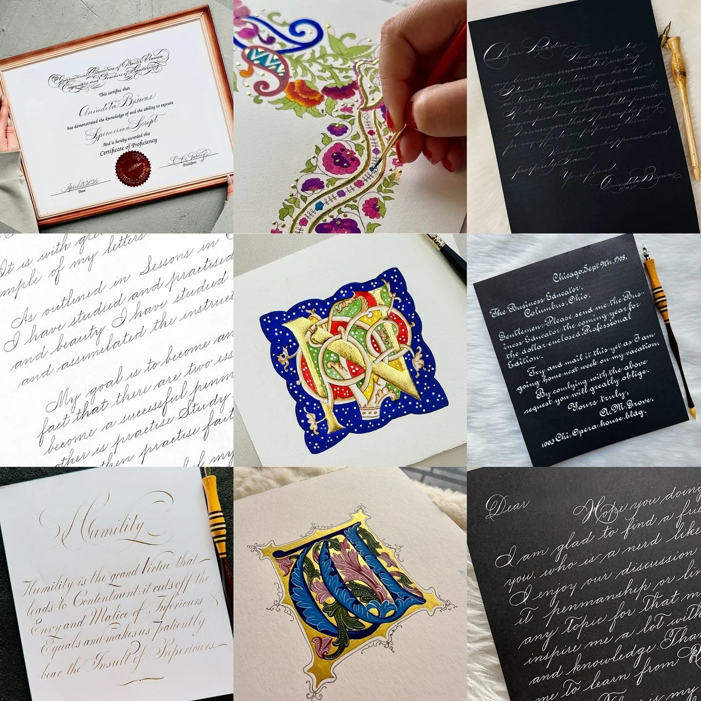 Completing 5 years in calligraphy feels surreal 🎉Another year of growth, grit, persistence and deep love for the craft. This year I pushed myself further: learning Engrosser&rsquo;s Script, English Roundhand, and finally improved Ornamental Penmansh
