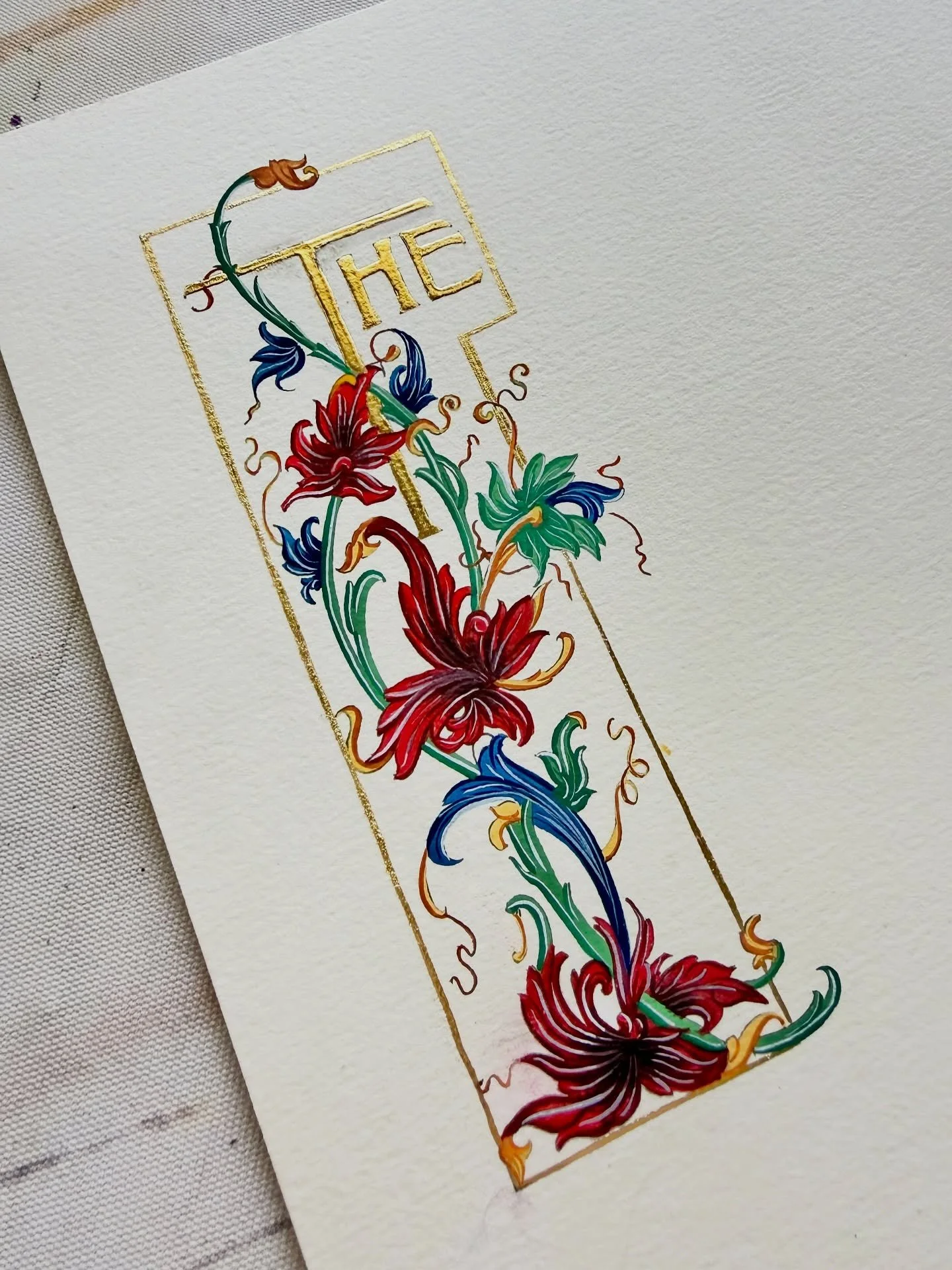 A study of E.L. Brown&rsquo;s Engrossing piece from the Zanerian Manual. I sketched and outlined the piece first, then added gilding and painted to understand the structure and balance of the original design. It was a steady process of lettering, wai