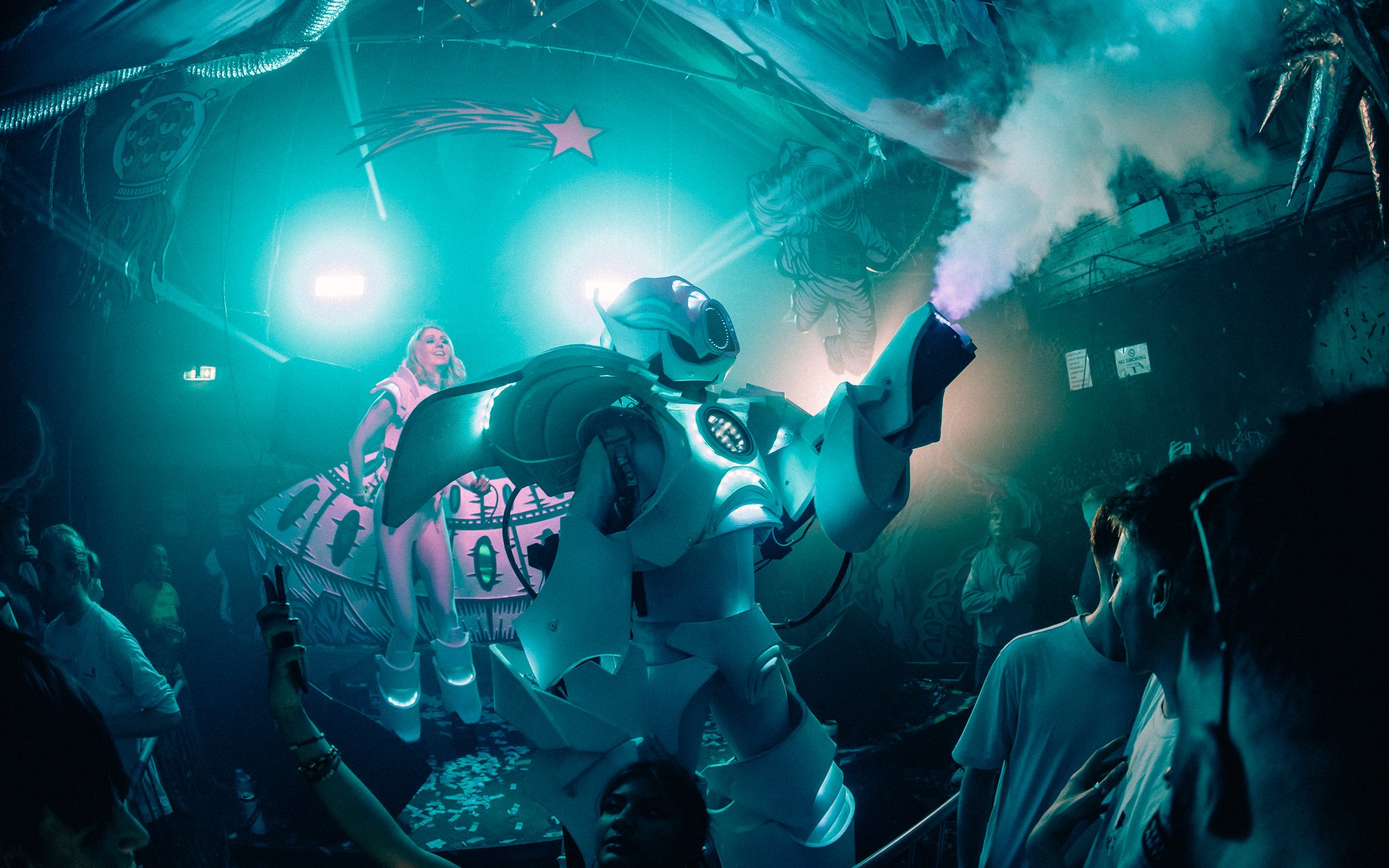  epic, robot performer in nightclub
