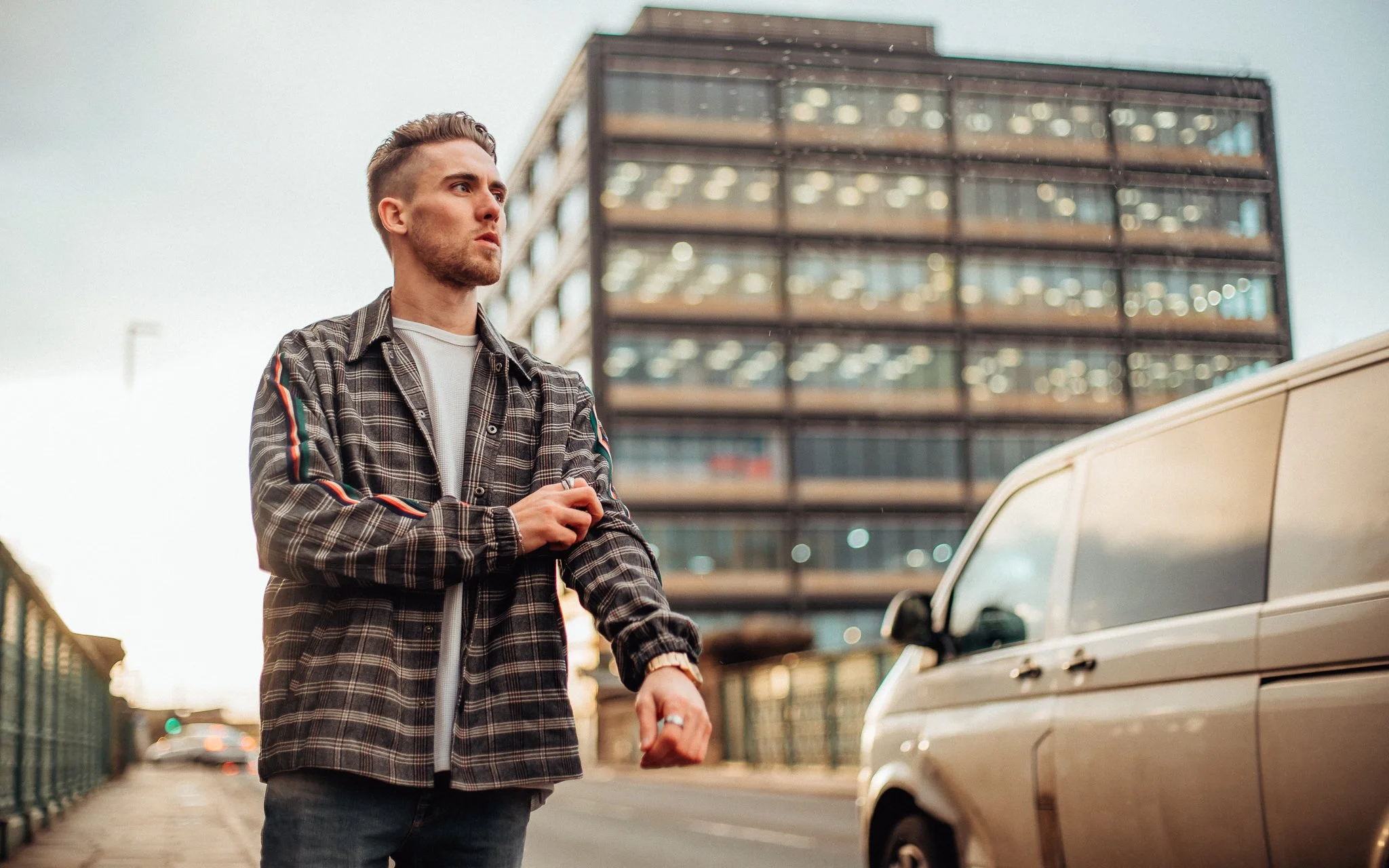  man, stands in street in Leeds