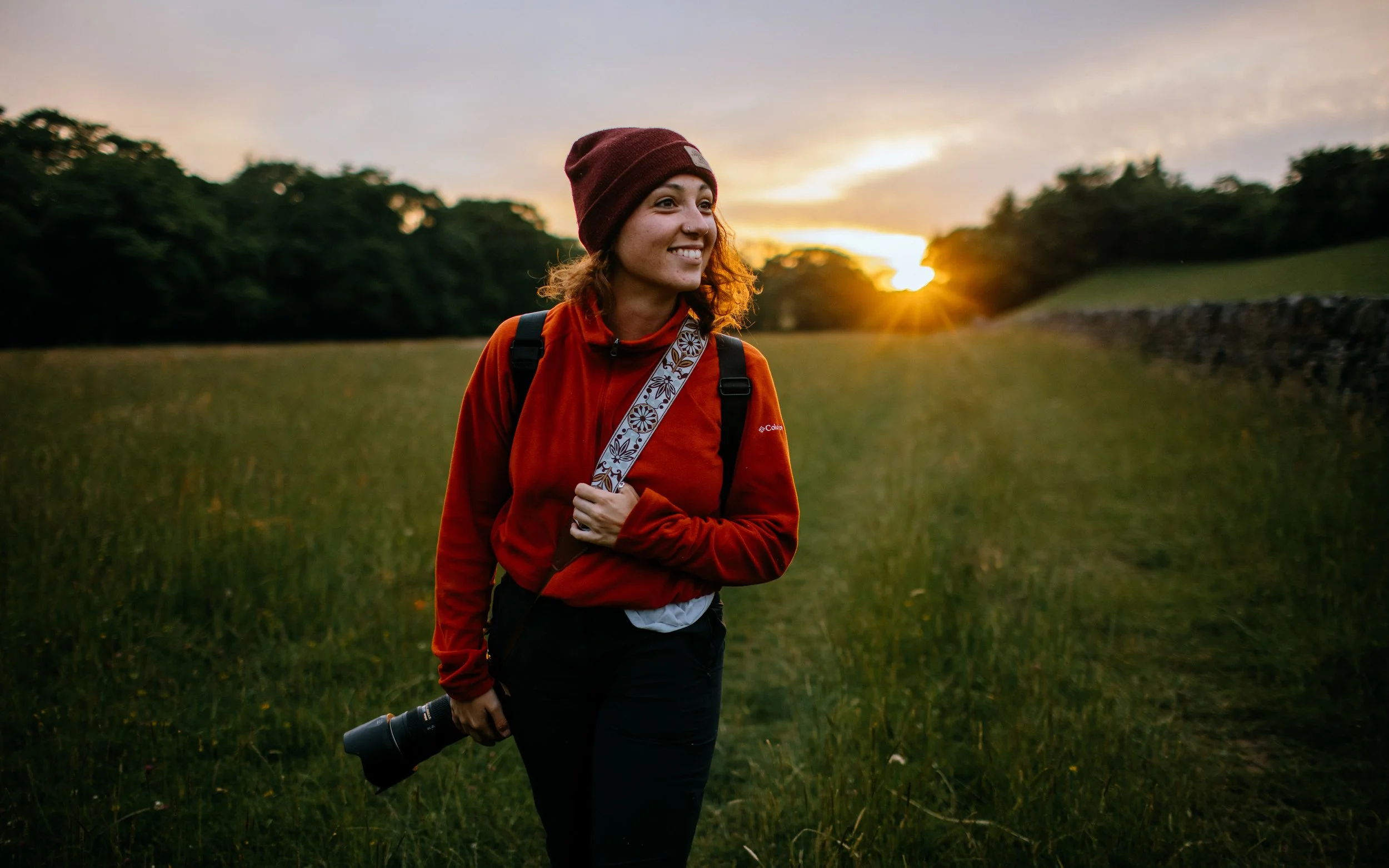 Girl walks with camera