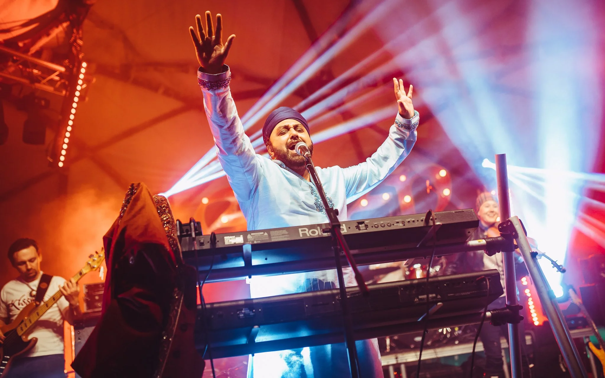  a band perform at the festival in the UK