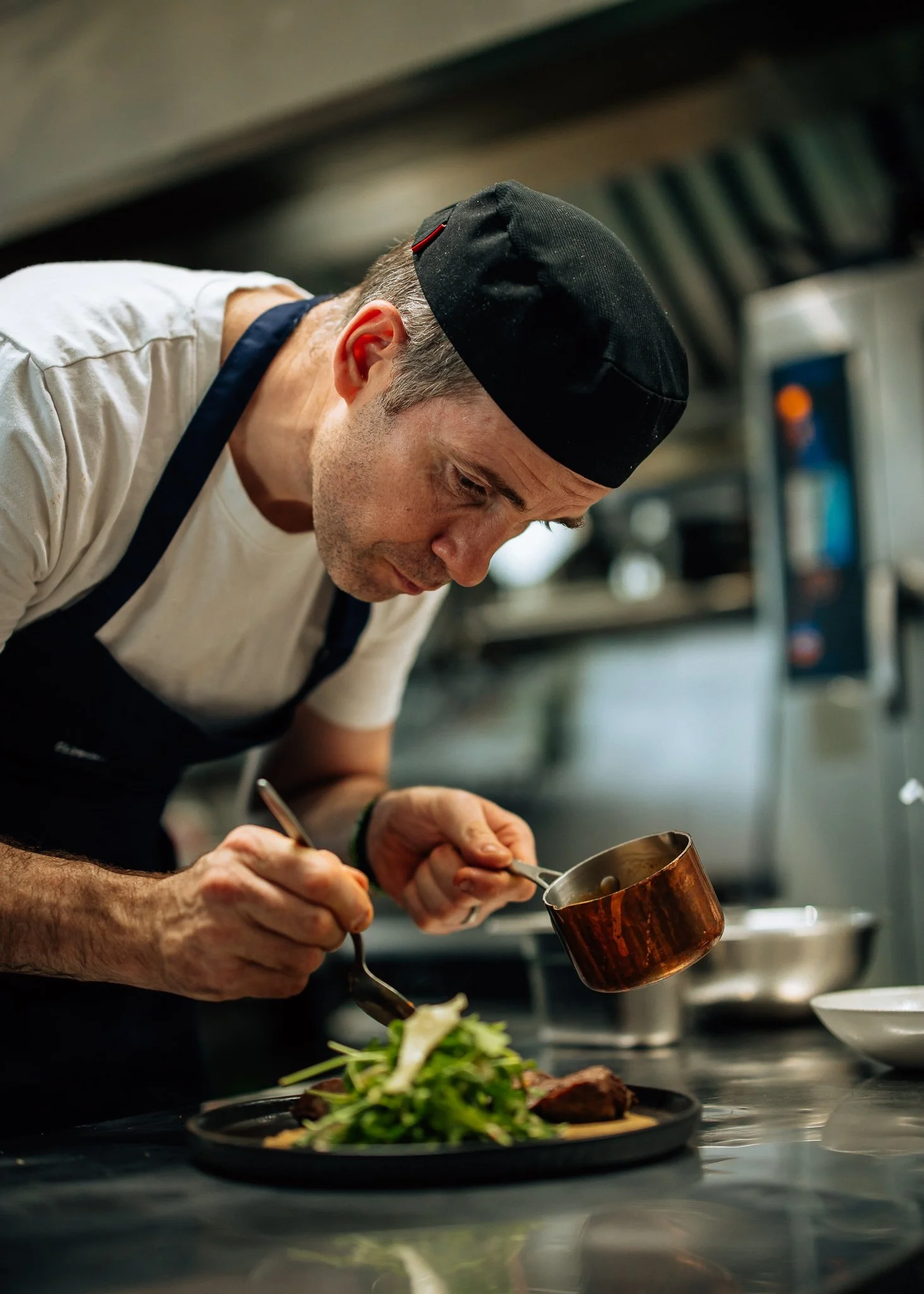  a dish being prepared at Ellsworth, kitchen, Skipton