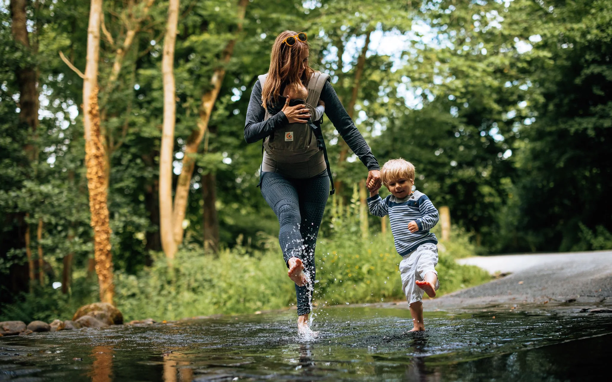  mother and Child splash in the stream