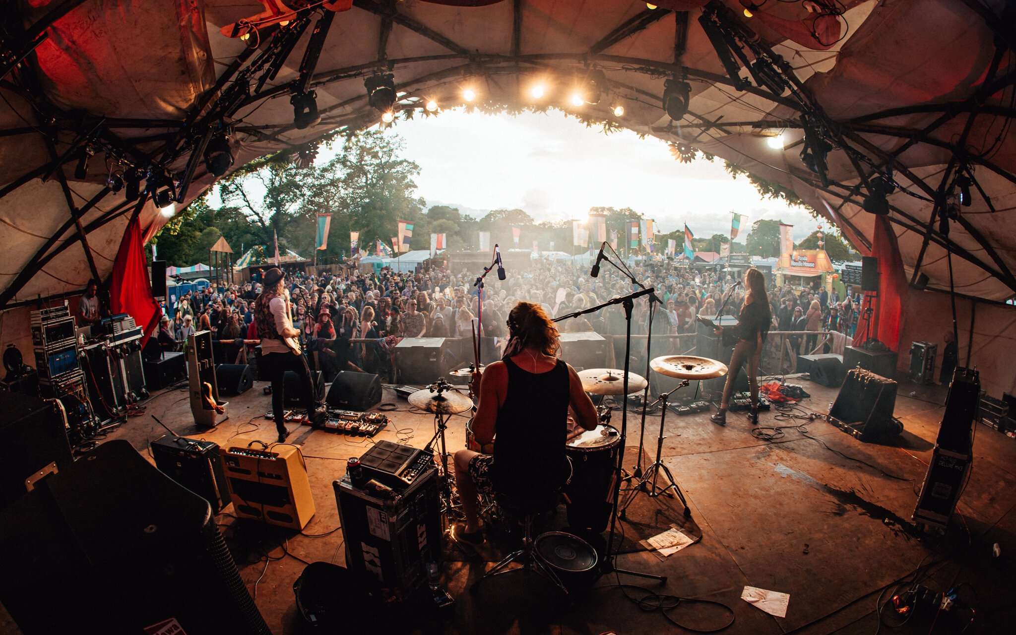 The band plays in the sunset at Eden festival Scotland