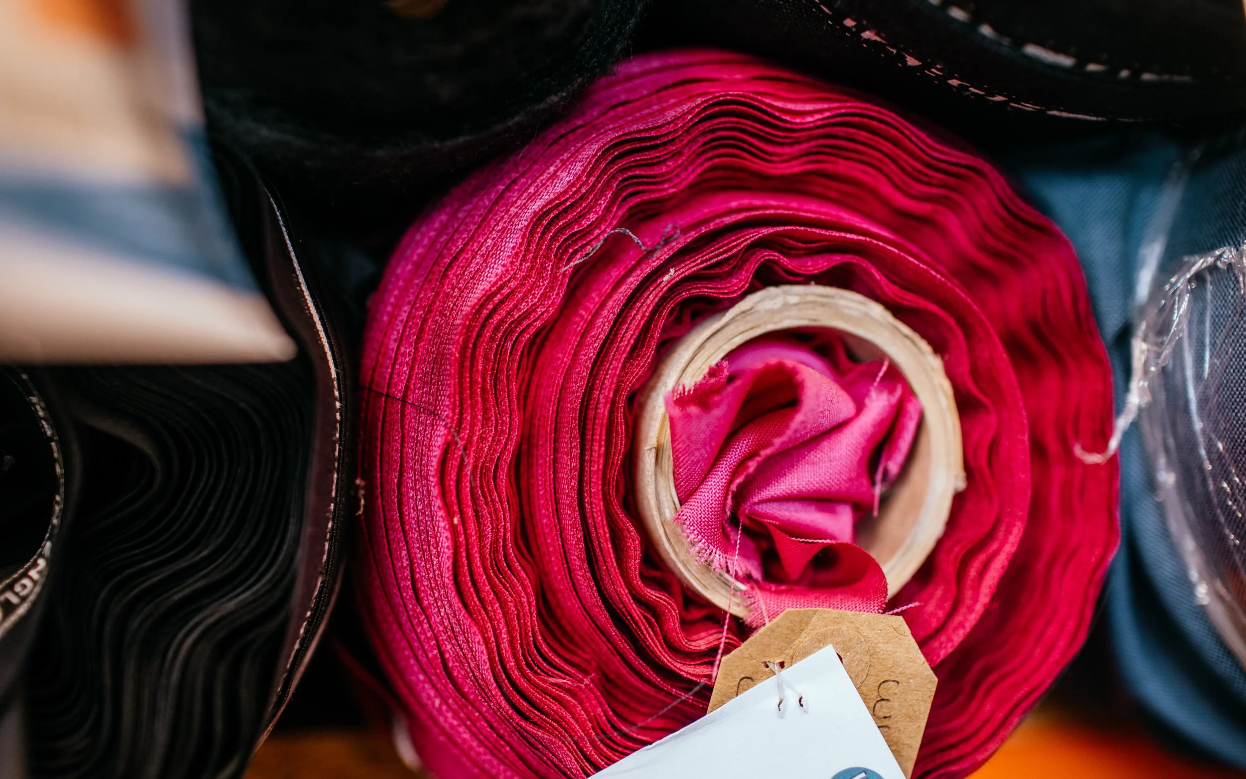  roll of pink fabric, William Halstead, Stanley Mills, Weavers