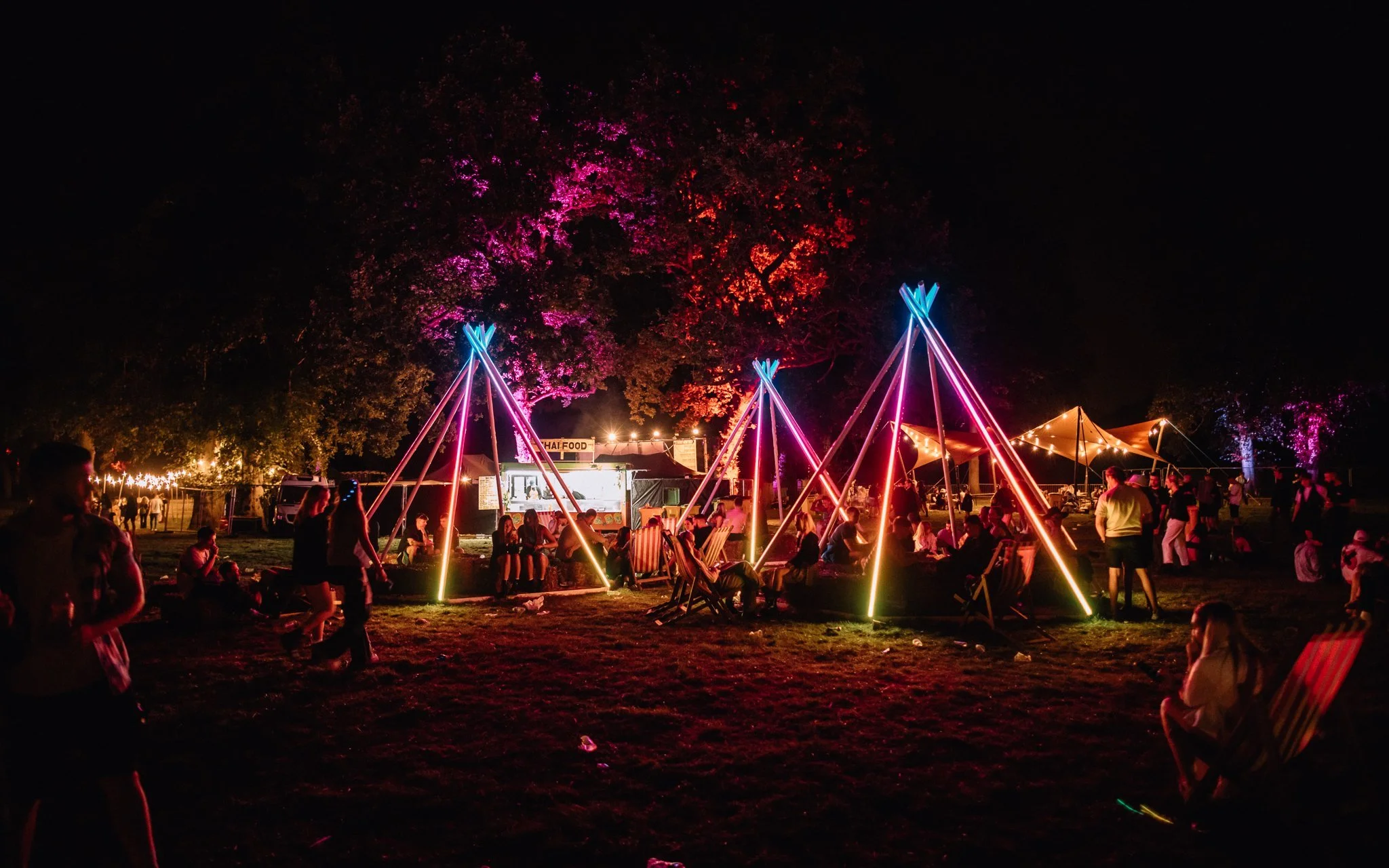  LED light teepees at a music festival