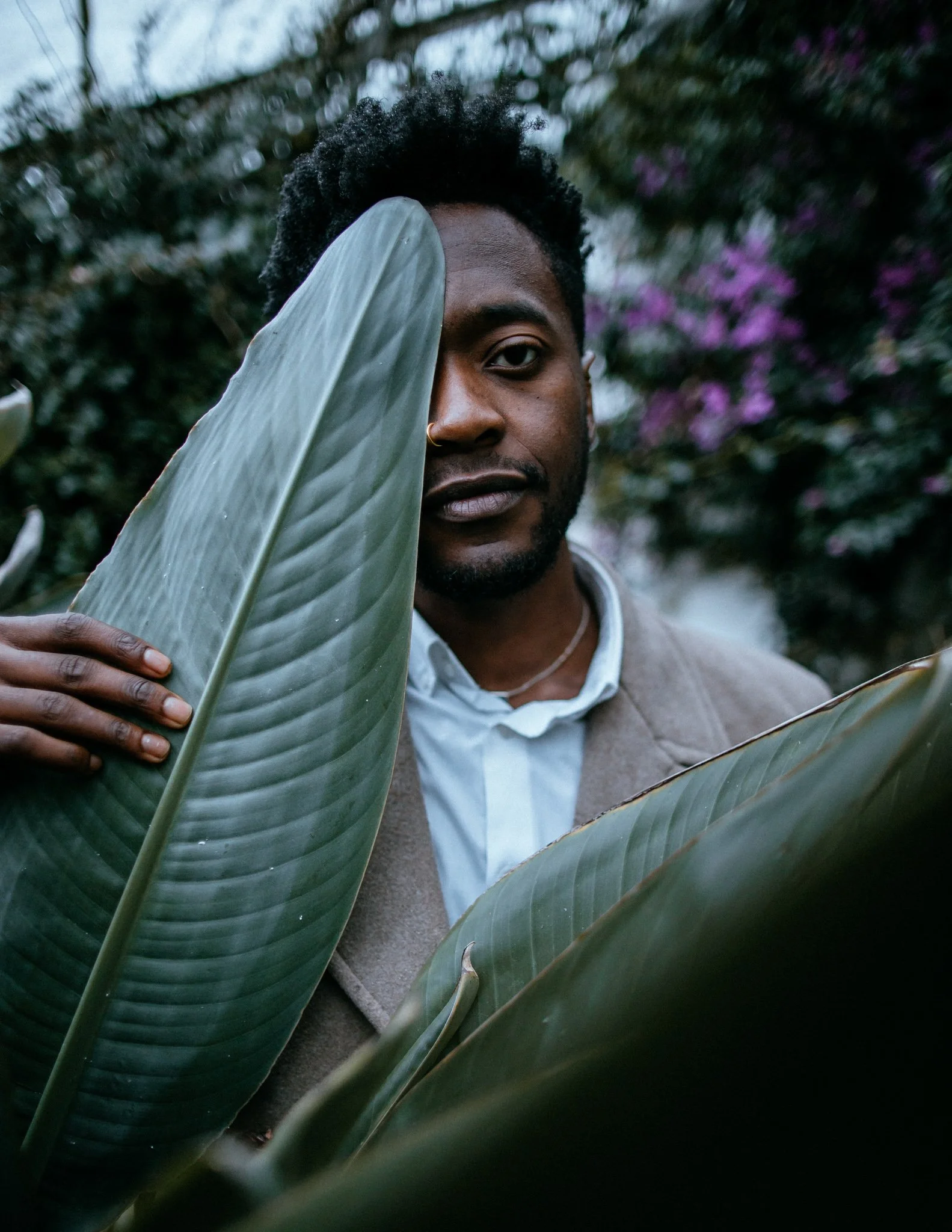  man hide behind a leaf
