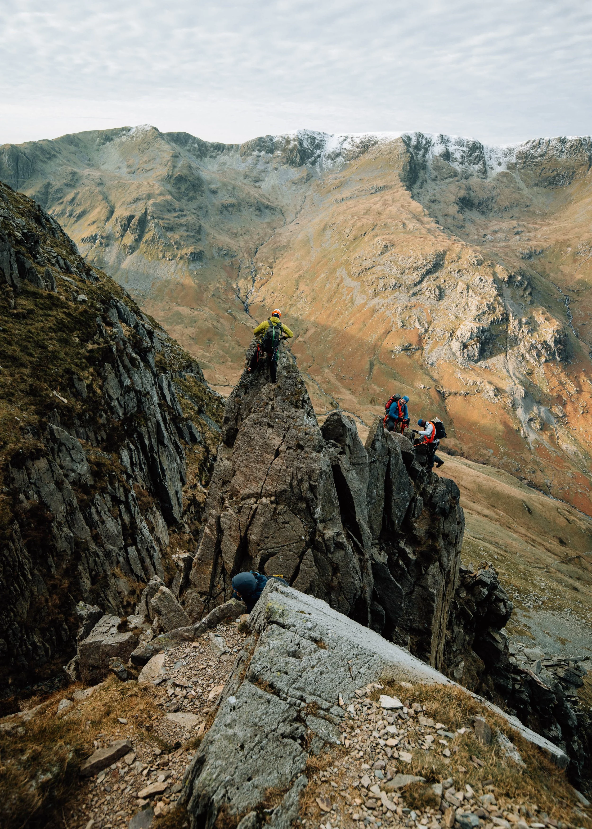  climbers on pinnacle ridge Lake District