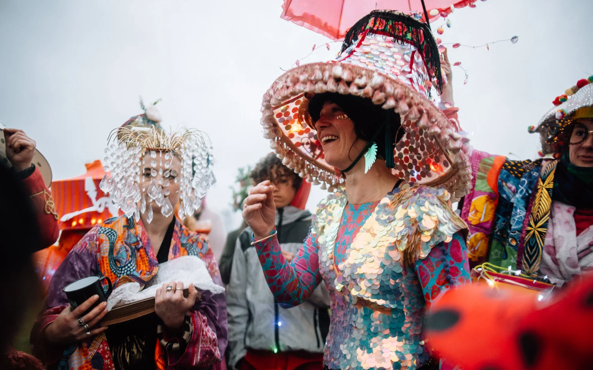  woman with cool lampshade hat
