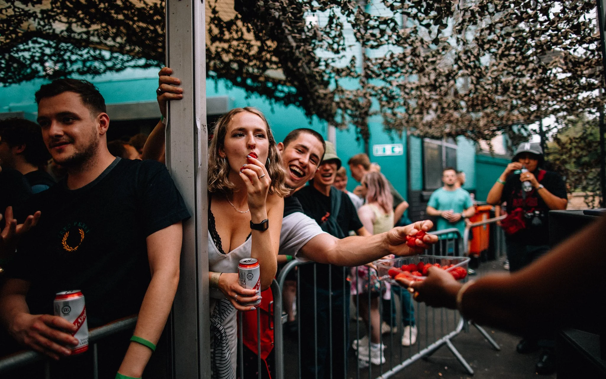  people eat, strawberries at mint warehouse