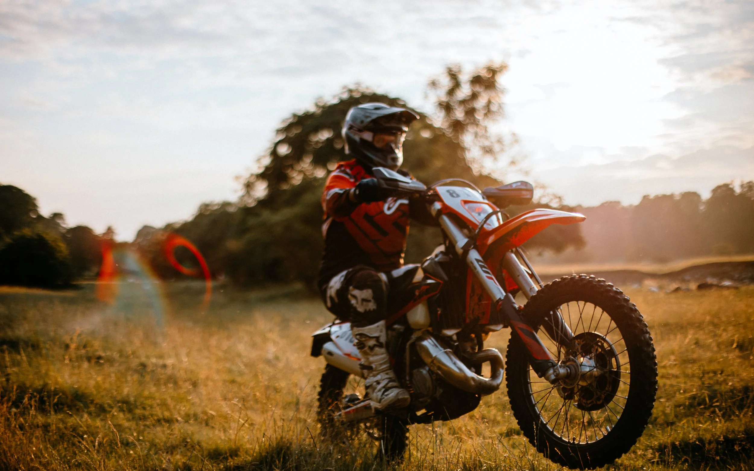 Motocross, rider, pools wheelie sunset