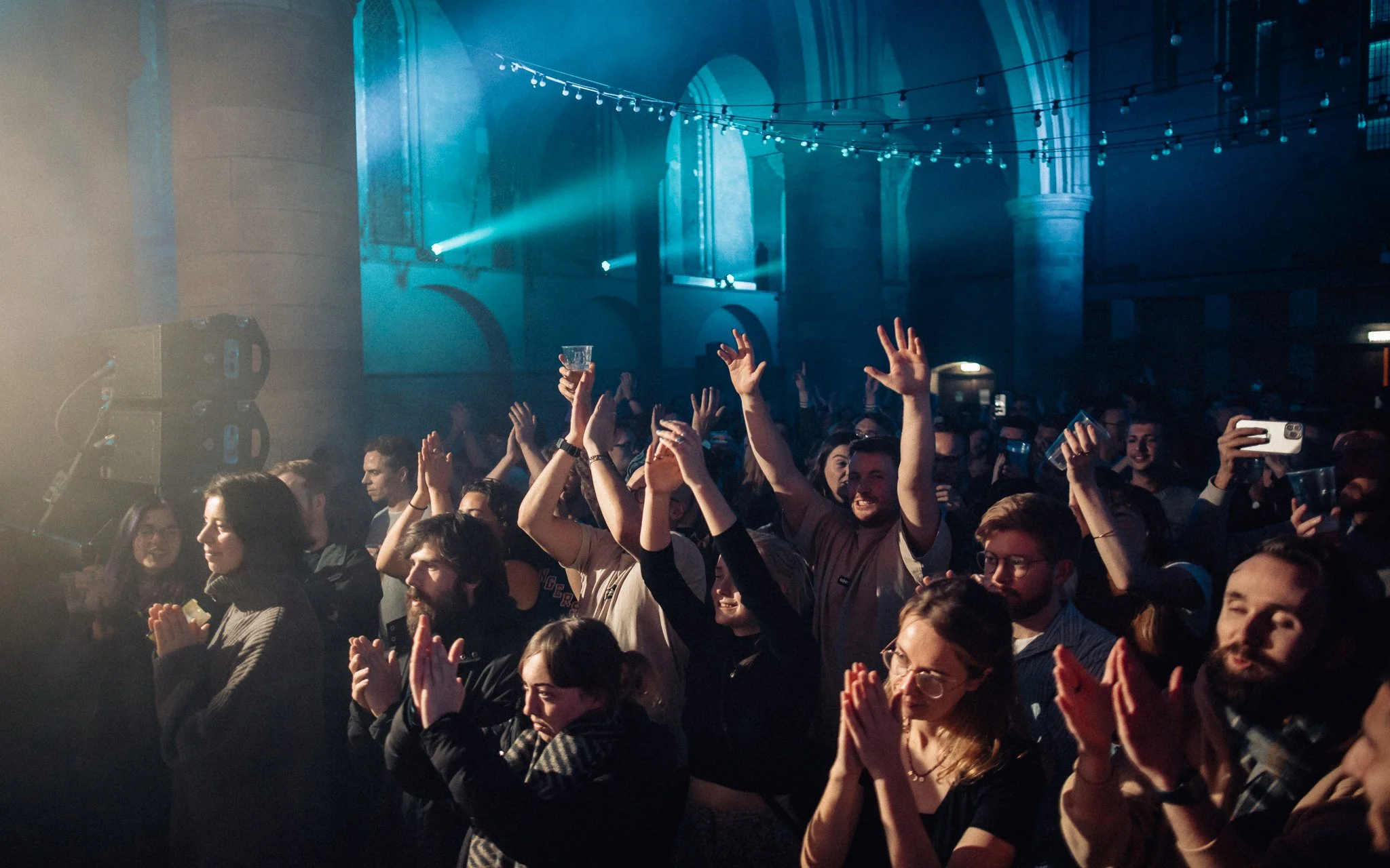  crowd with hands in the air at party in Allchurch