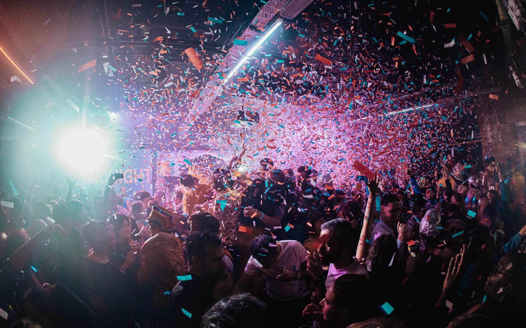 Confetti in the air in nightclub