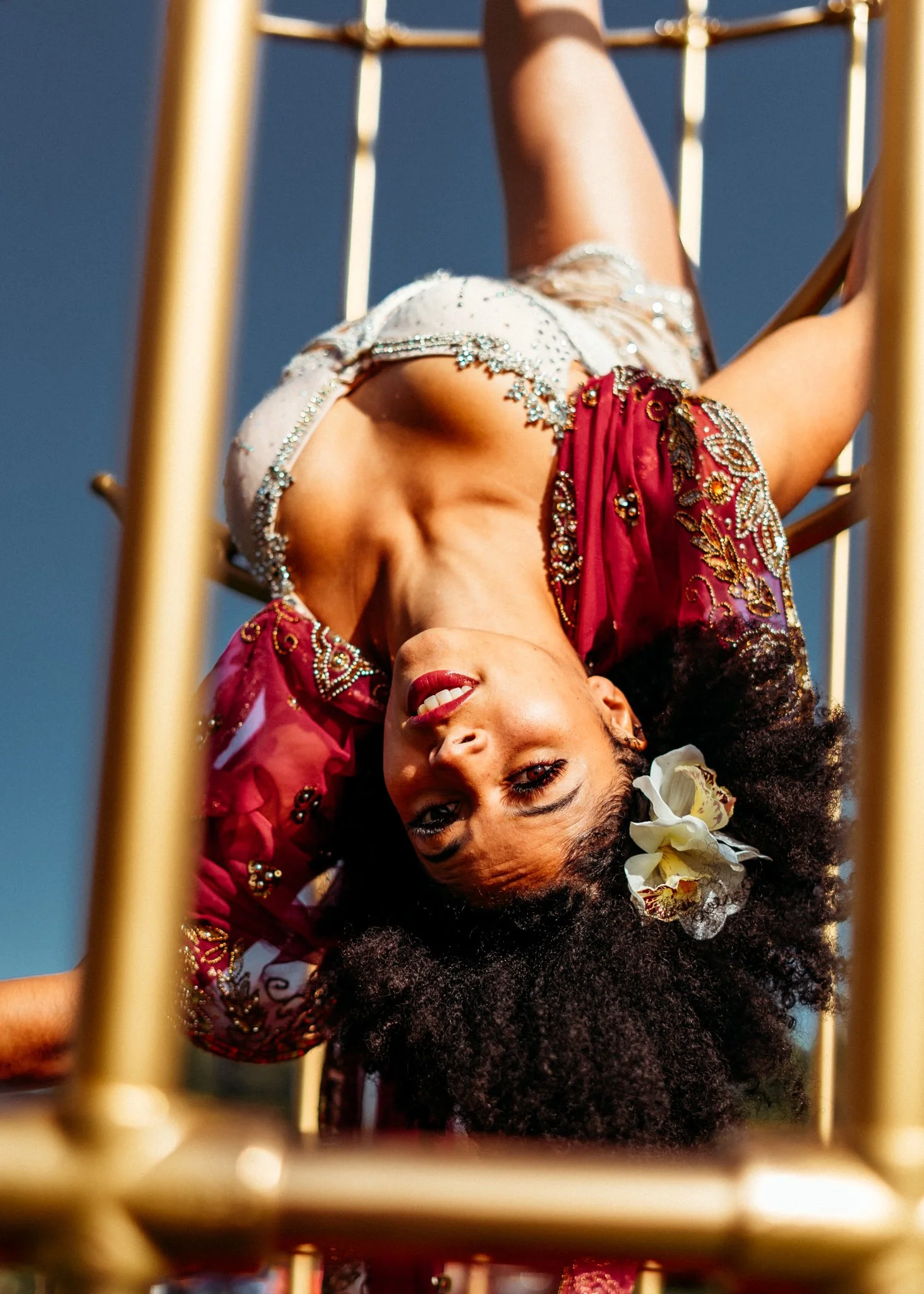  girl on aerial hoop in birdcage