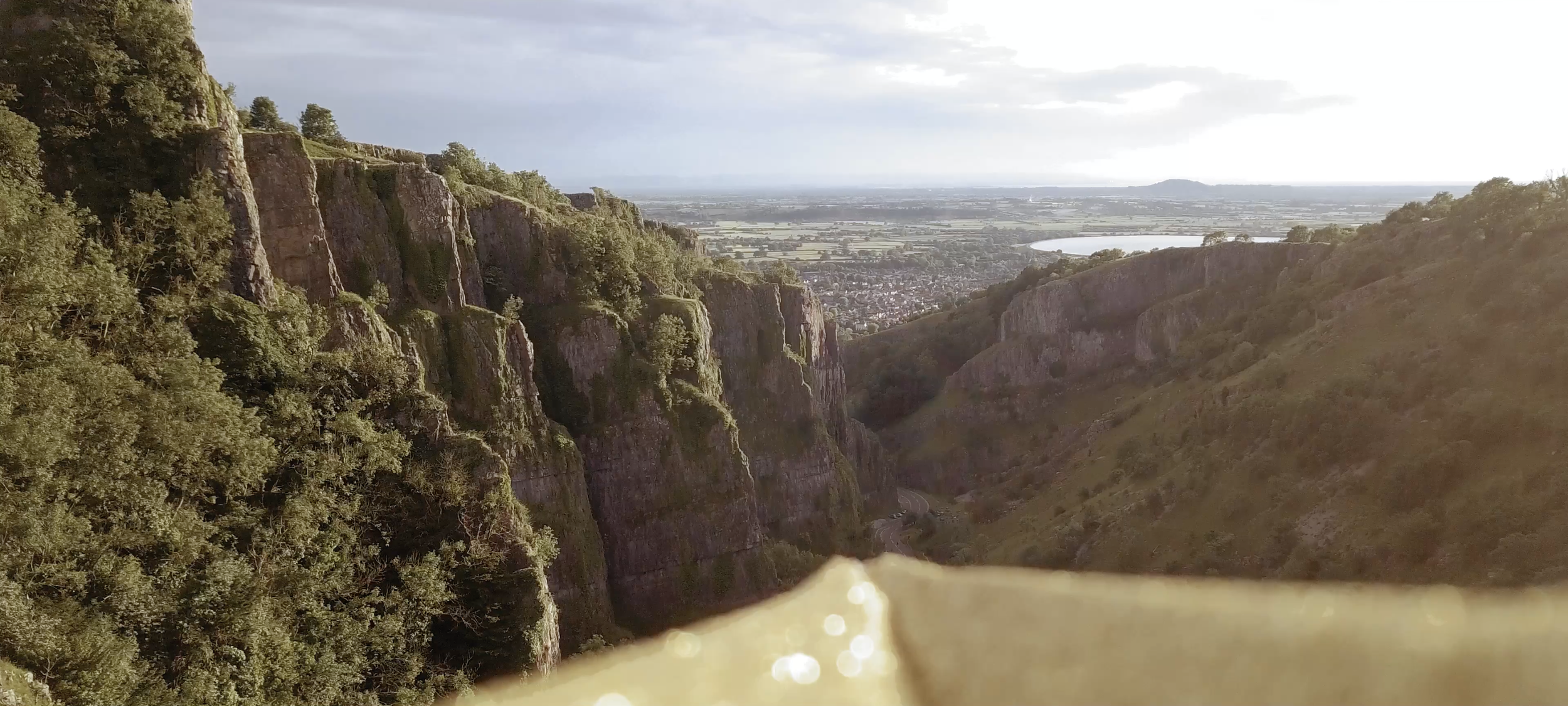  paper, aeroplane flies, over Cheddar, Gorge