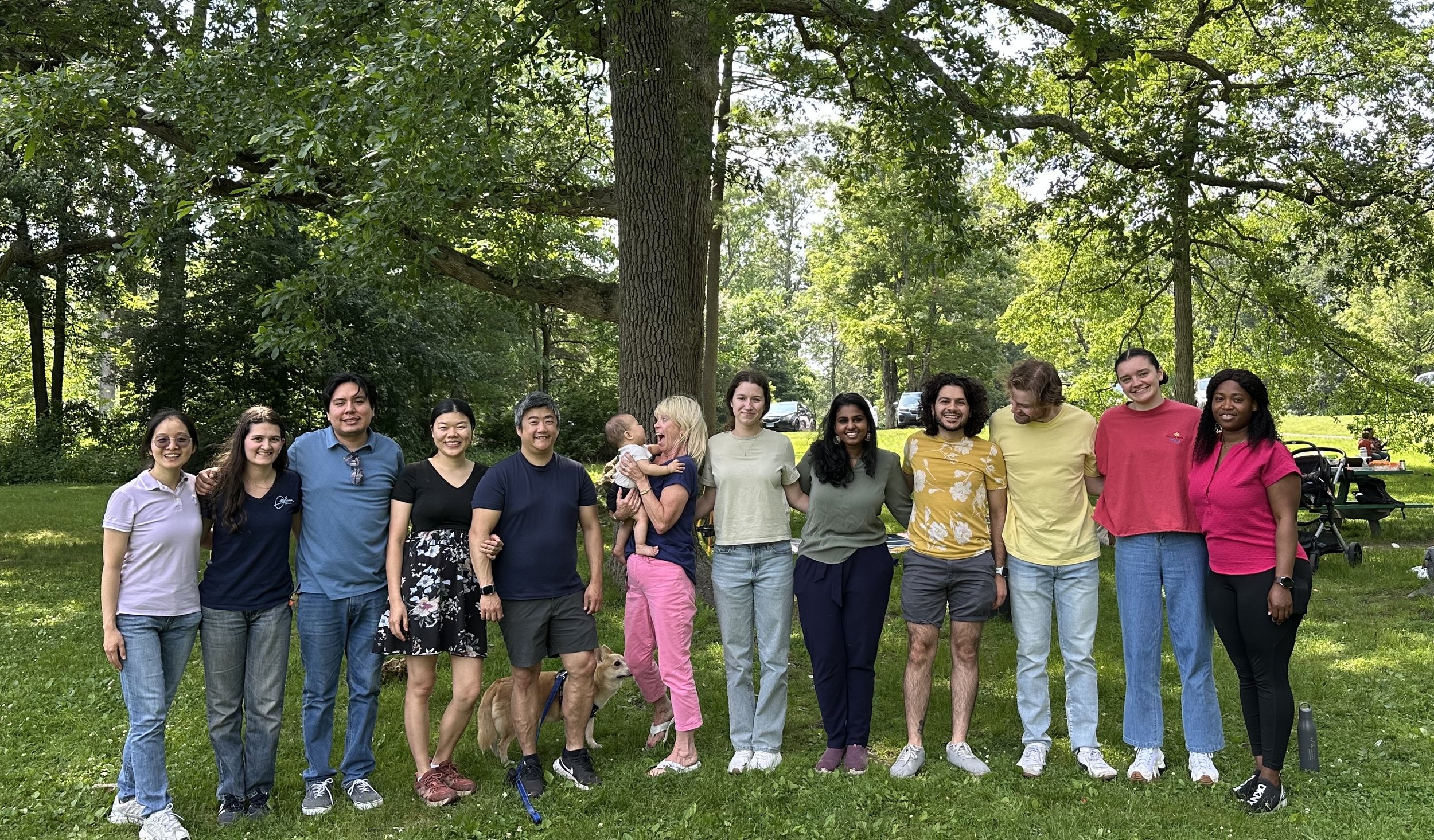 June 2025: Lab picnic to welcome our summer undergrad student Louisa, and rotation students, Sether and Madeline!