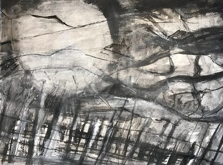 &laquo;&nbsp;Moonfields II&nbsp;&raquo; 2023 

A3 Une image qui s&rsquo;est d&eacute;velopp&eacute;e &agrave; travers un travail de superimposition num&eacute;rique entre une vue du Plateau de Gergovie et la pr&eacute;sence d&rsquo;une ambiance lunai