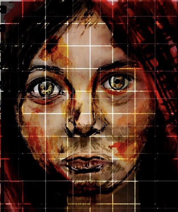 "Child in cage" 2019. Watercolour painting/Peinture aquarelle, Digital collage/Collage numérique. Not available for sale.
