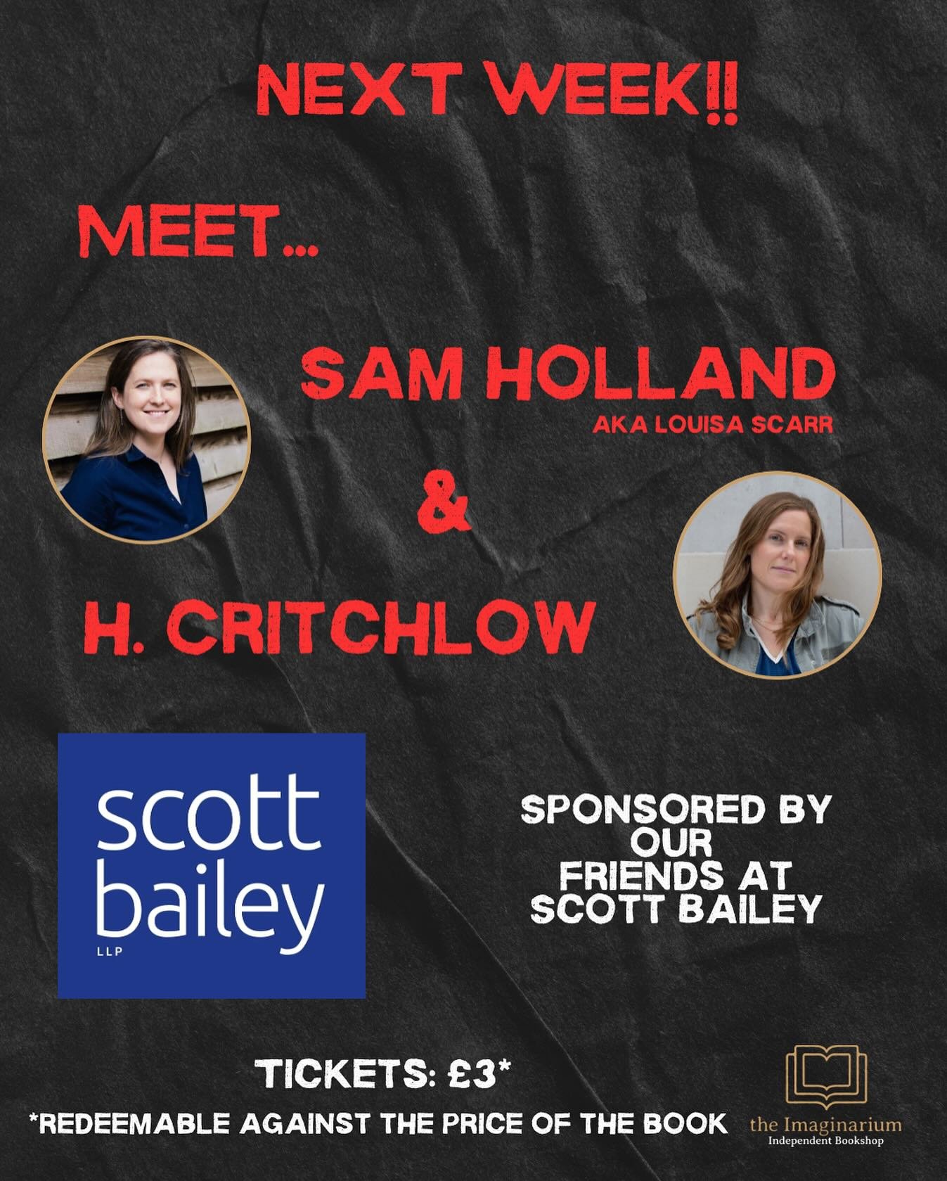 🗡️Event Next Week!🚨

Last few tickets remaining for our incredible event with @samhollandbooks and @heather.critchlow 

They&rsquo;ll be in conversation with each other talking about their novels, what it&rsquo;s like to be an author and much more!