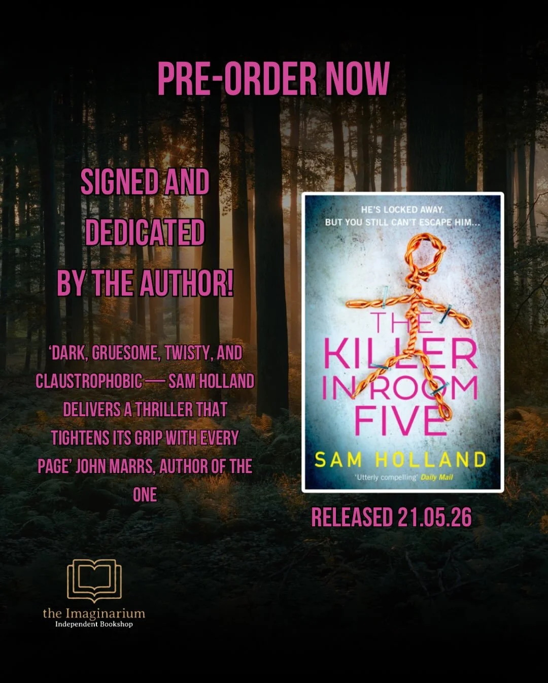 Ｐｒｅ ｏｒｄｅｒ ｎｏｗ

@samhollandbooks is at it again with another dark and disturbing thriller - and we&rsquo;re offering you a chance to pre-order Ａ  ｓｉｇｎｅｄ  ａｎｄ  ｄｅｄｉｃａｔｅｄ  ｃｏｐｙ

The Killer in Room Five : 

A terrible confession
In an isolated room in Ho