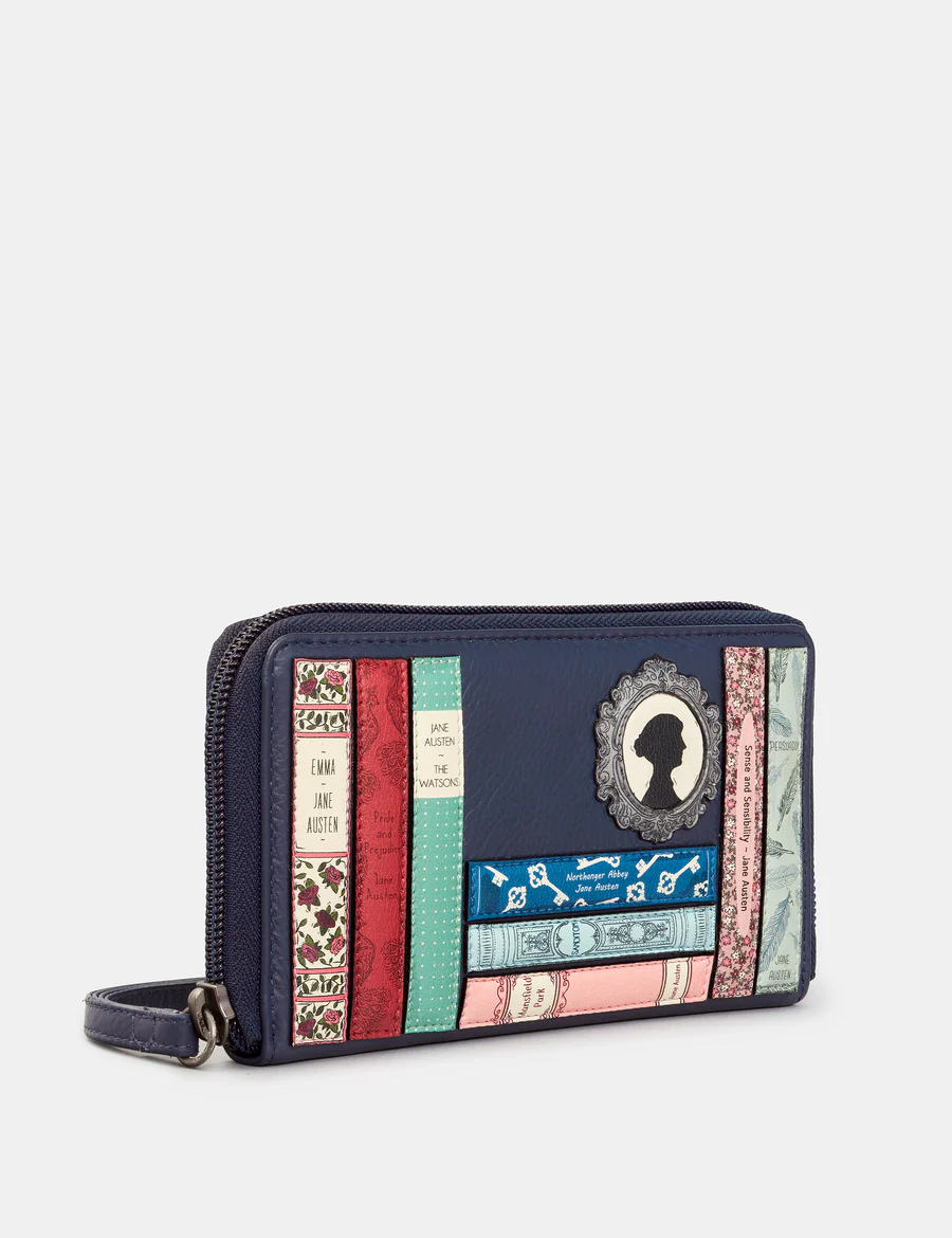 Navy Jane Austen Bookworm Zip Around Purse with Wrist Strap 2.png