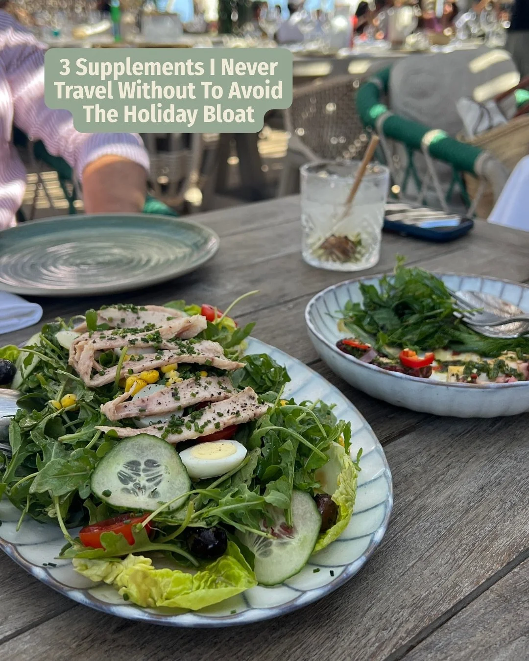 Write BLOAT in the comments or DM me, and I&rsquo;ll send you the link with 10% off all the supplements I mention here.

Because let&rsquo;s be honest, when you&rsquo;re away, you&rsquo;re probably eating differently. More restaurants, random meal ti