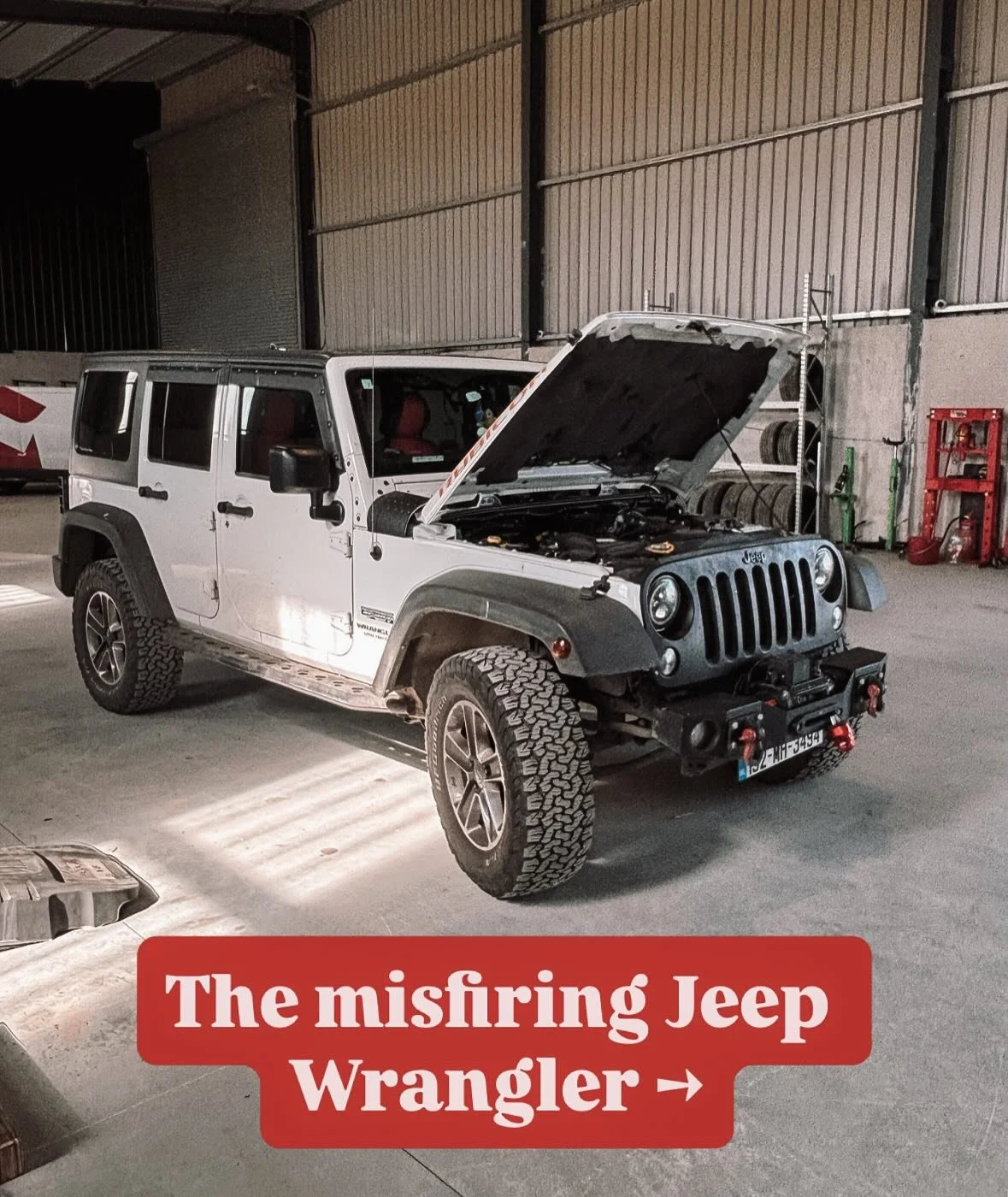 This jeep wrangler came in for an engine light. Codes showing a misfire so we started with the basics &mdash; coils, plugs, injectors. 

Found some wiring on the injectors that needed repair but it was still misfiring.

Did a compression check and fo
