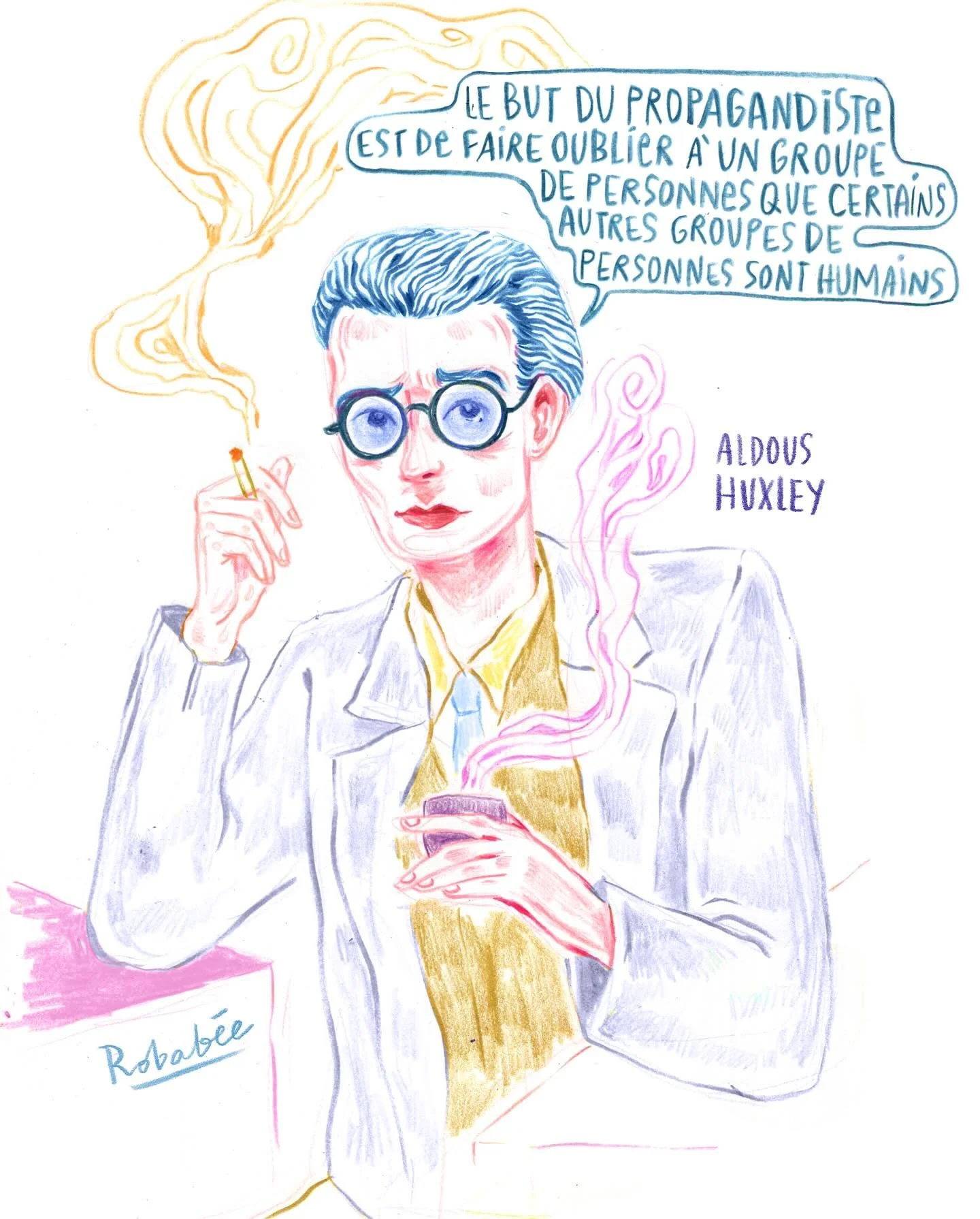 &laquo;&nbsp;Le but du propagandiste est de faire oublier &agrave; un groupe de personnes que certains autres groupes de personnes sont humains.&nbsp;&raquo; Aldous Huxley #aldoushuxley #illustrationpolitique #portraitillustration #ciation