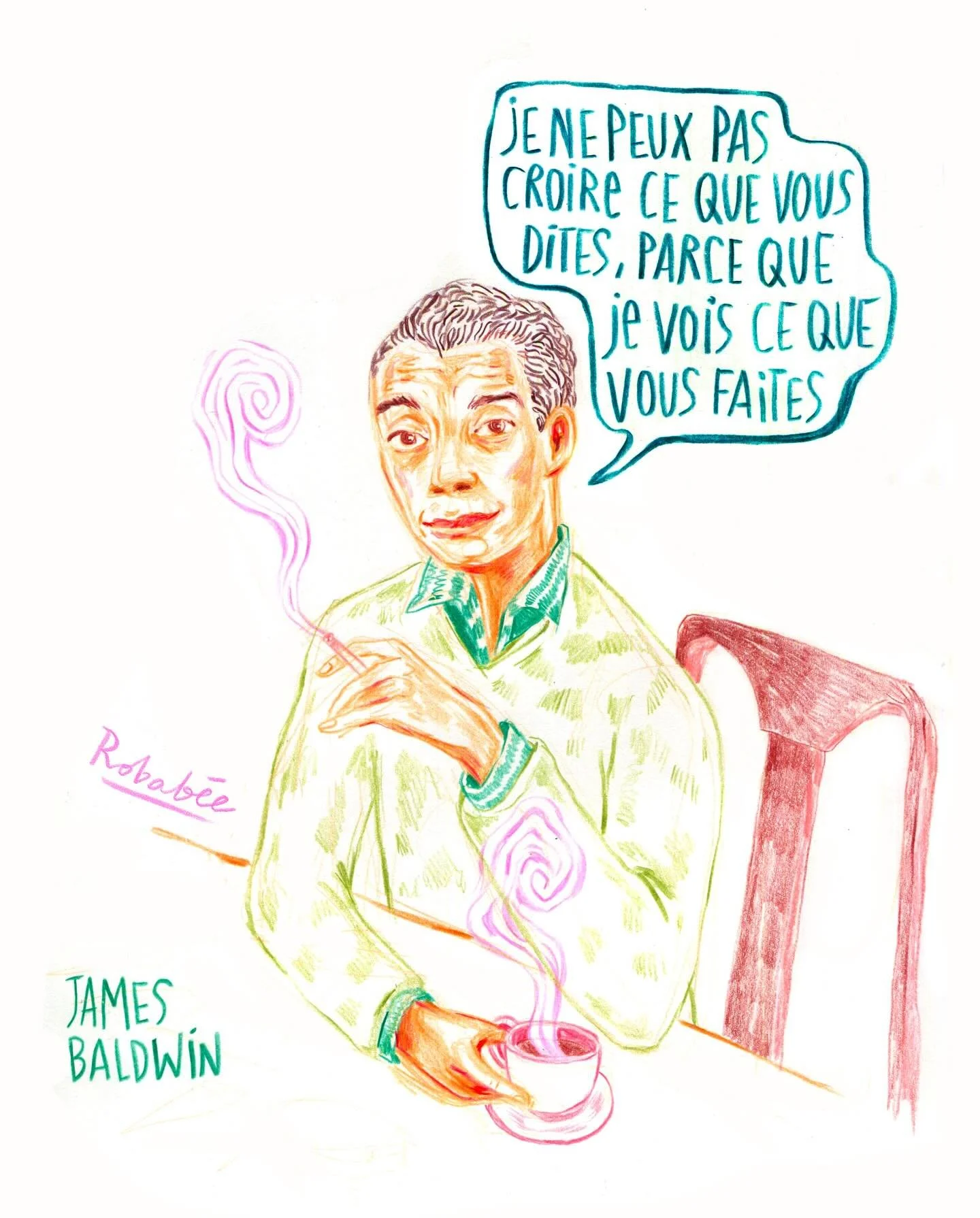 &laquo;&nbsp;Je ne peux pas croire ce que vous dites, parce que je vois ce que vous faites.&nbsp;&raquo; James Baldwin #jamesbaldwin #citation #portrait #illustration #gazaceasefire #cessezlefeugaza