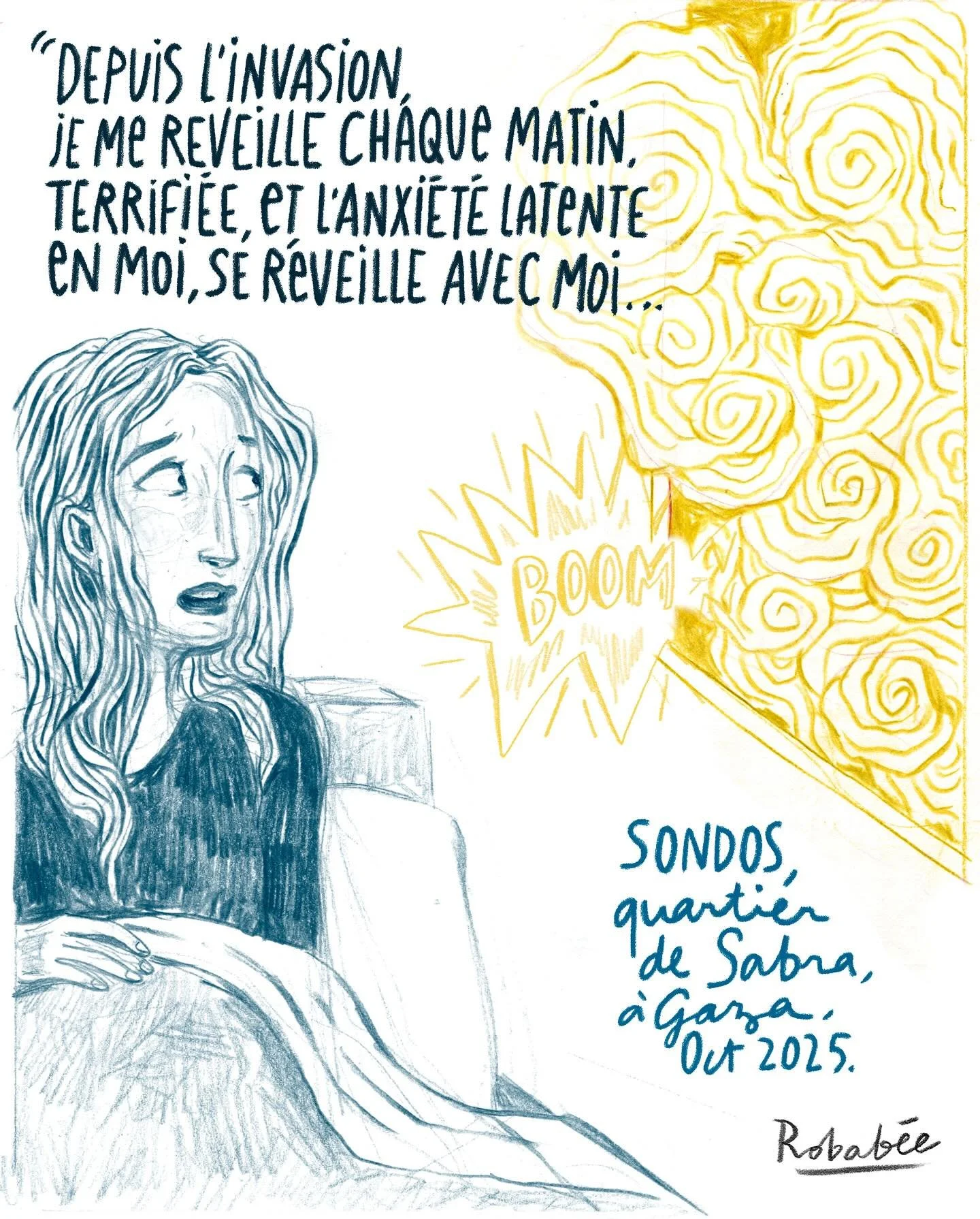 &laquo;&nbsp;Restless and Serene&nbsp;&raquo; de @sondos_sabra_ Quand Sondos m&rsquo;a envoy&eacute; son long texte pour lui en faire une illustration, je n&rsquo;ai pas pu me r&eacute;soudre &agrave; le traduire en une un seule image.

1. &laquo;&nb