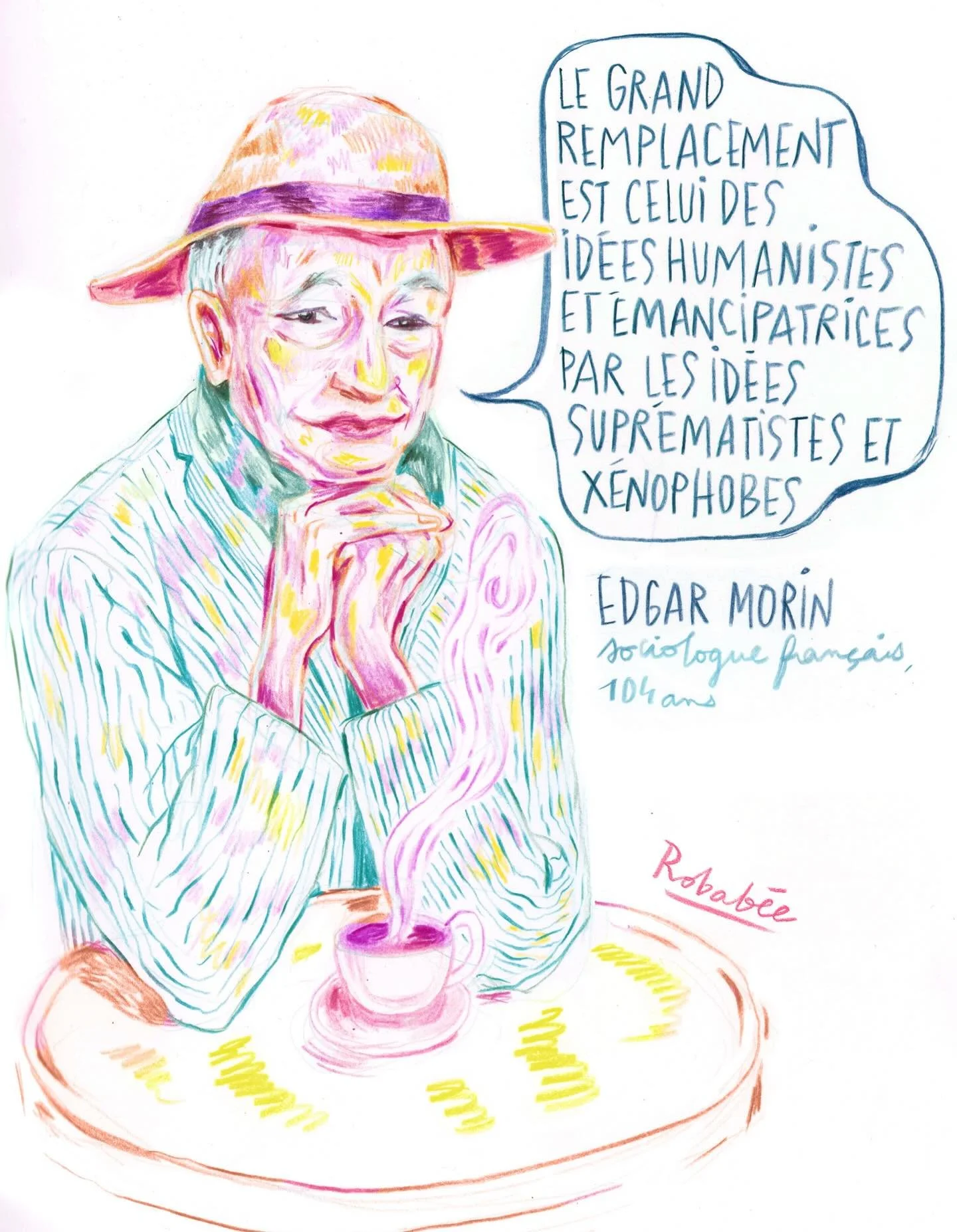 &laquo;&nbsp;Il n&rsquo;y a qu&rsquo;un seul &acirc;ge : vivante&nbsp;&raquo; Agn&egrave;s Verda.
#edgarmorin #citationedgarmorin #portraitillustration #citationillustr&eacute;e