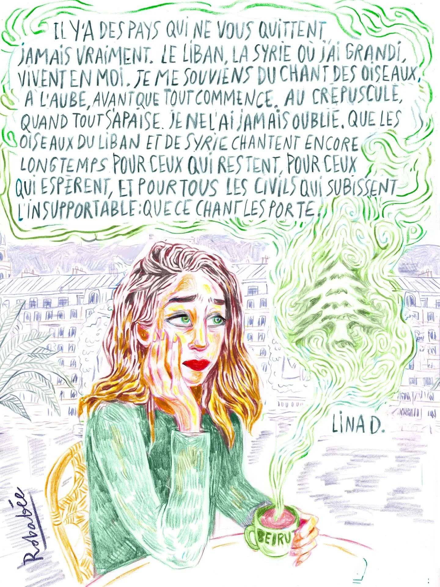 &laquo;&nbsp;La guerre traverse les villages, mais la m&eacute;moire refuse de se rendre&nbsp;&raquo; Nadia Tueni @linablaaabz  #libanon🇱🇧❤️ #illustrationpo&eacute;tique