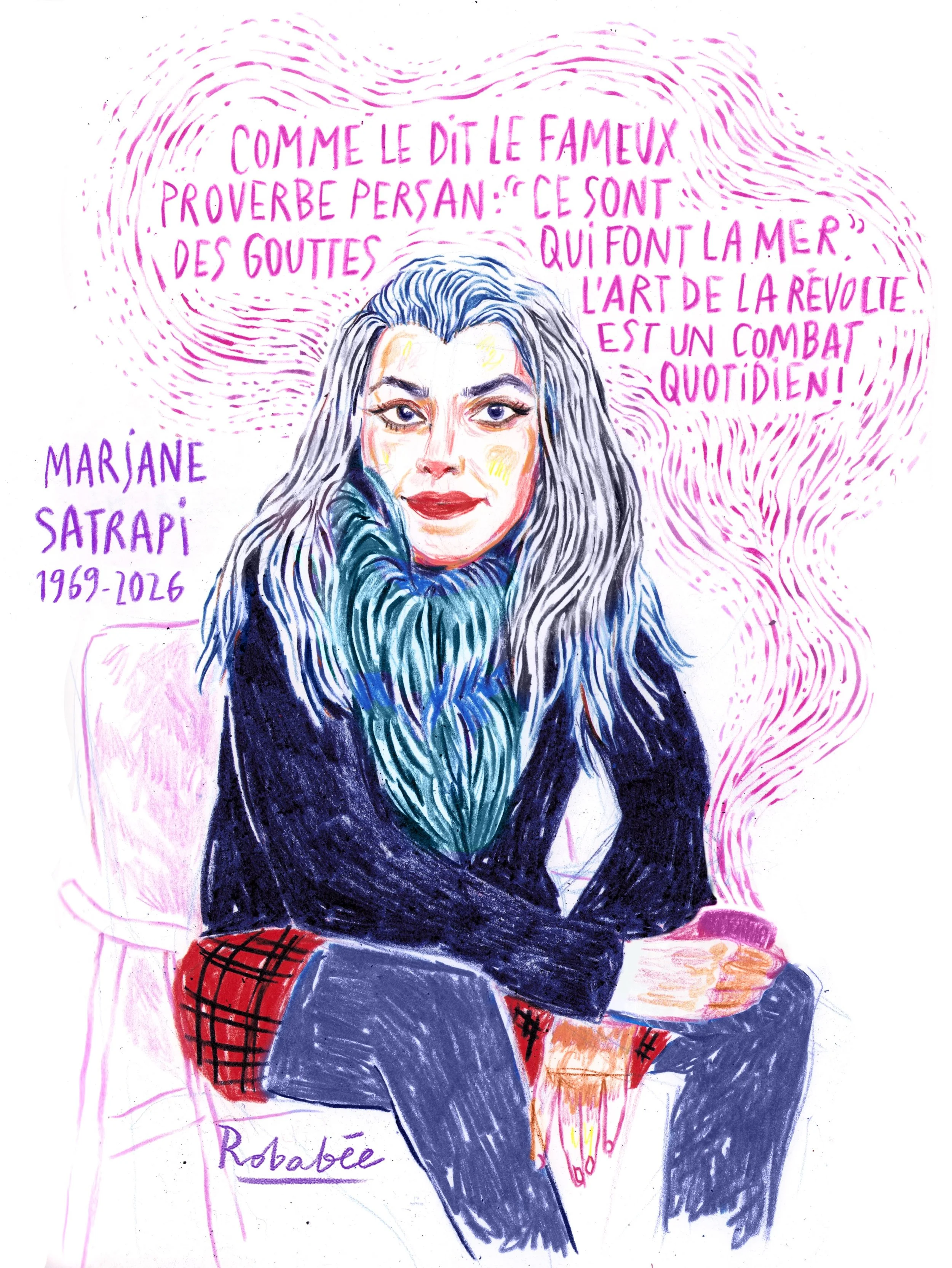 Elle m&rsquo;a aid&eacute;e &agrave; comprendre une partie de mon histoire et m&rsquo;a donn&eacute; la force de poursuivre mon chemin artistique. Merci #marjanesatrapi 
et j&rsquo;ajouterais une autre citation de son livre collectif &laquo;&nbsp;fem