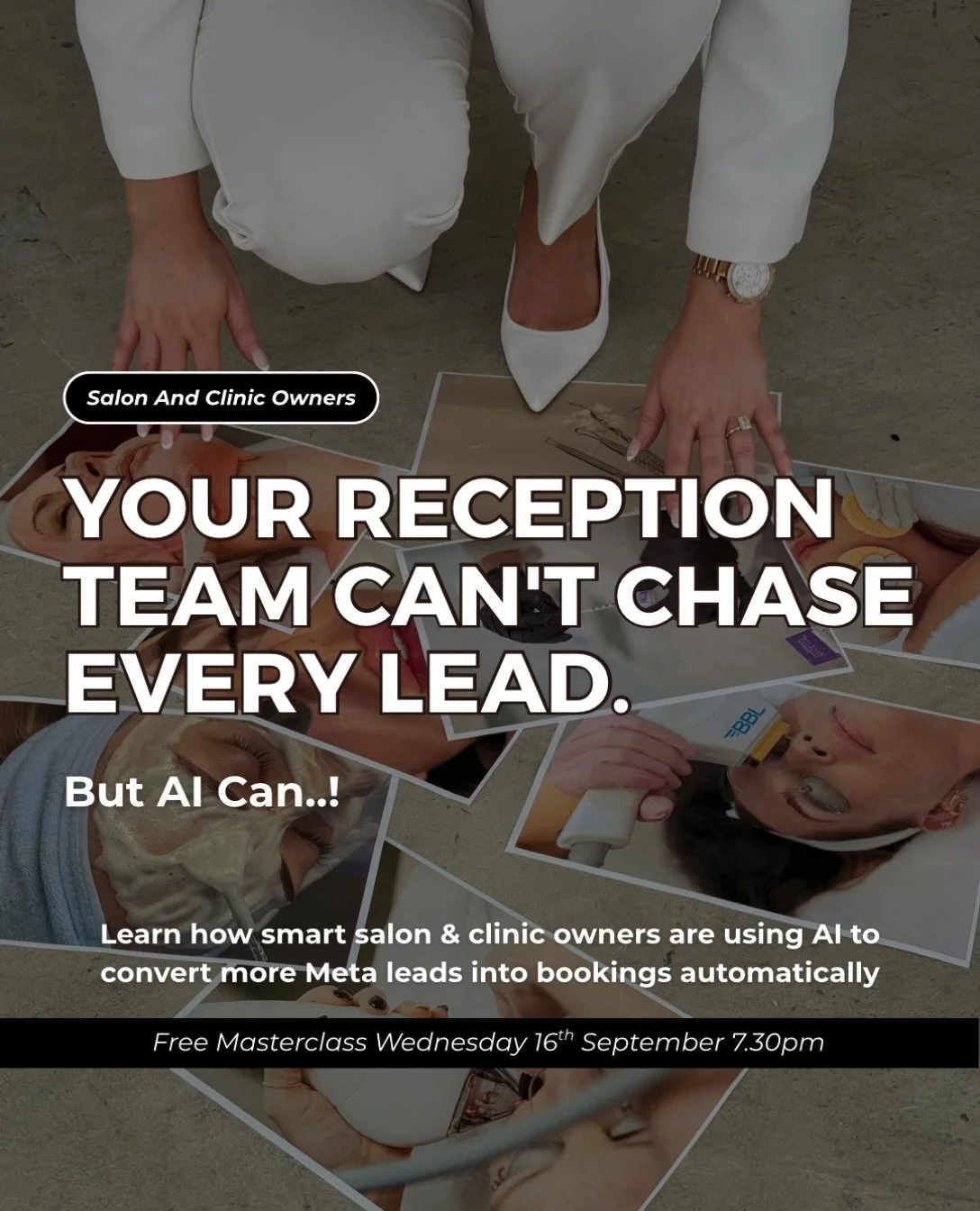 Salon &amp; Clinic Owners 👇

Your reception team can&rsquo;t chase every Meta lead&hellip; but AI can. 🤖📲

Join our FREE live masterclass and discover how AI can help you respond faster, automate follow-up and convert more enquiries into bookings,