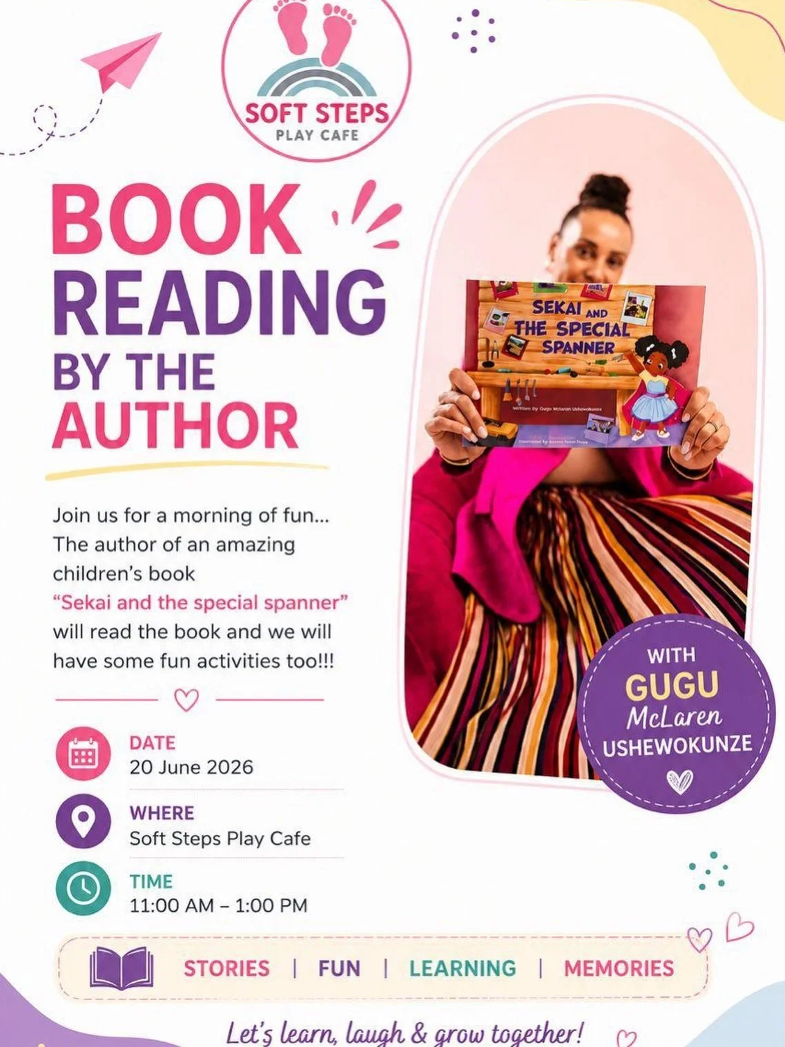 Harare friends, I&rsquo;m so excited to be spending the morning with little readers at Soft Steps Play Caf&eacute;!

Join me for a special reading of Sekai and the Special Spanner - a story about curiosity, problem-solving and discovering how to use 