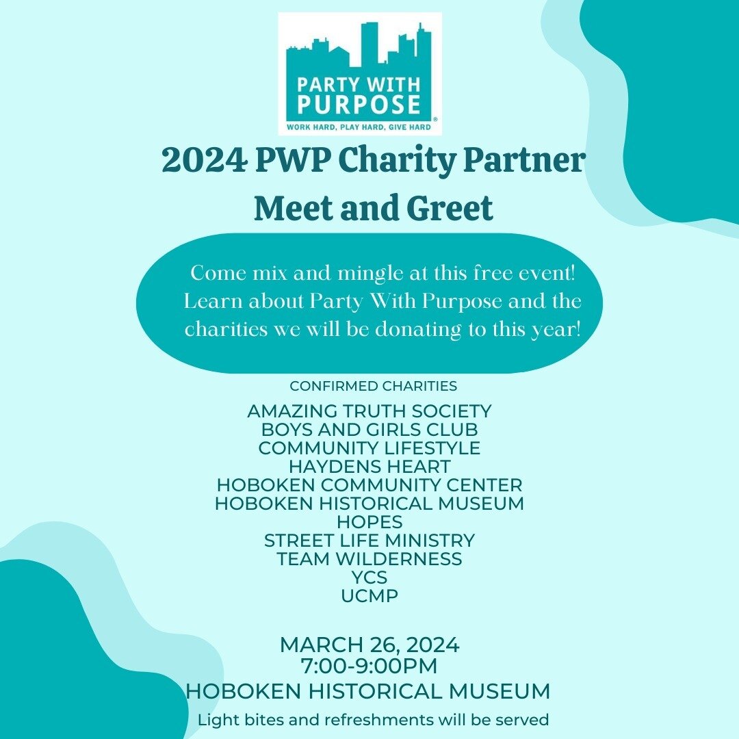 More Confirmed Local Charities!!

We hope to see you all on Tuesday March 26th for our Annual meet and greet at @hobokenmuseum 

FREE EVENT! ALL ARE INVITED