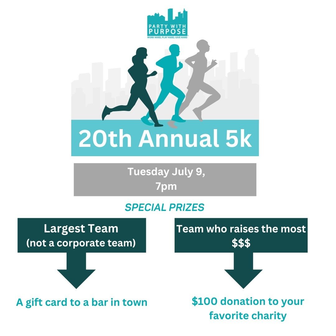 Participating in a 5k race can be a great way to challenge yourself and enjoy some healthy competition.

Special Prizes for Largest Team and Team who raises the most money.

Will you be the one who wins?
Sign up now