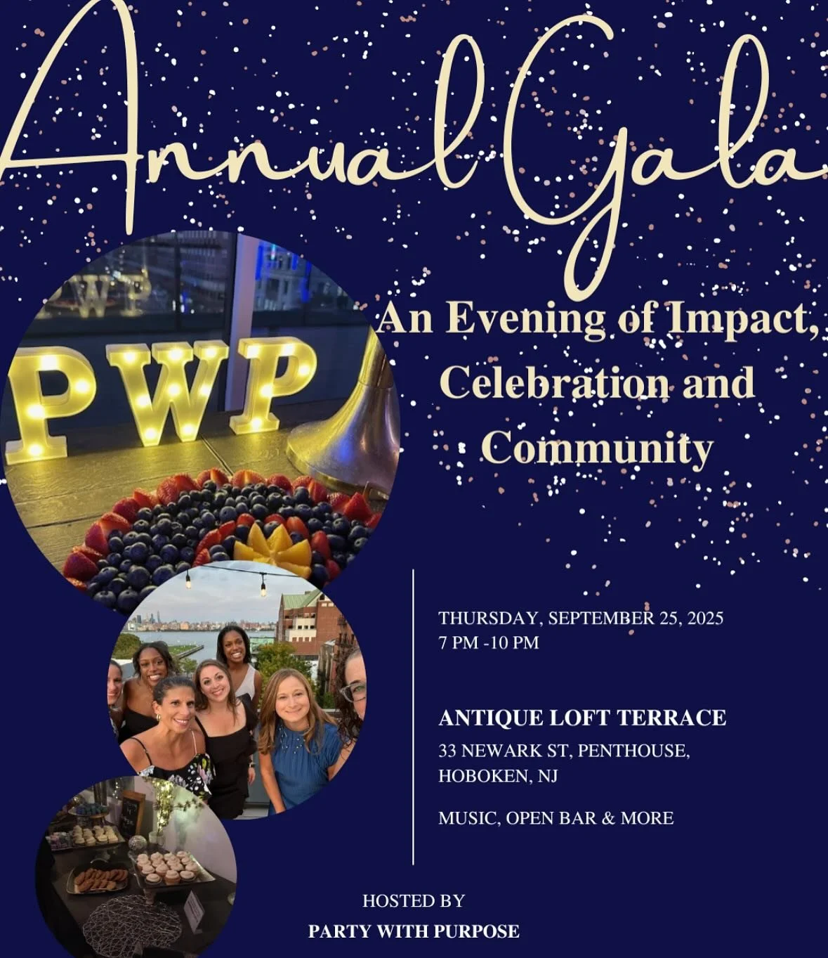 We are thrilled to invite you to an unforgettable evening at the Party With Purpose Annual Gala, held at one of Hoboken&rsquo;s most beautiful venues &mdash; Antique Loft &mdash; on Thursday, September 25
This special night brings together community 